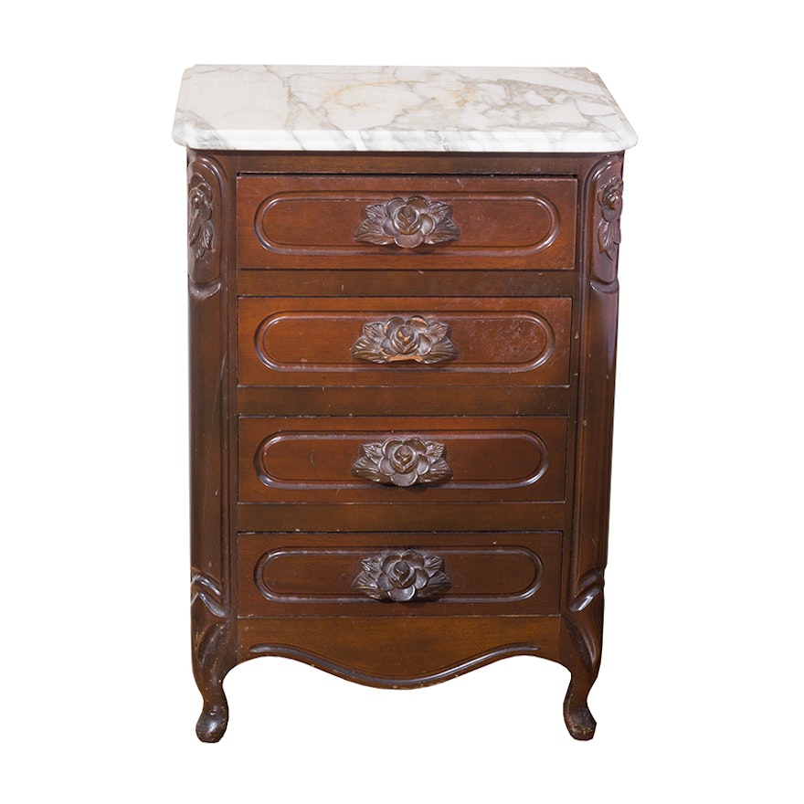 Marble Top Oak Nightstand