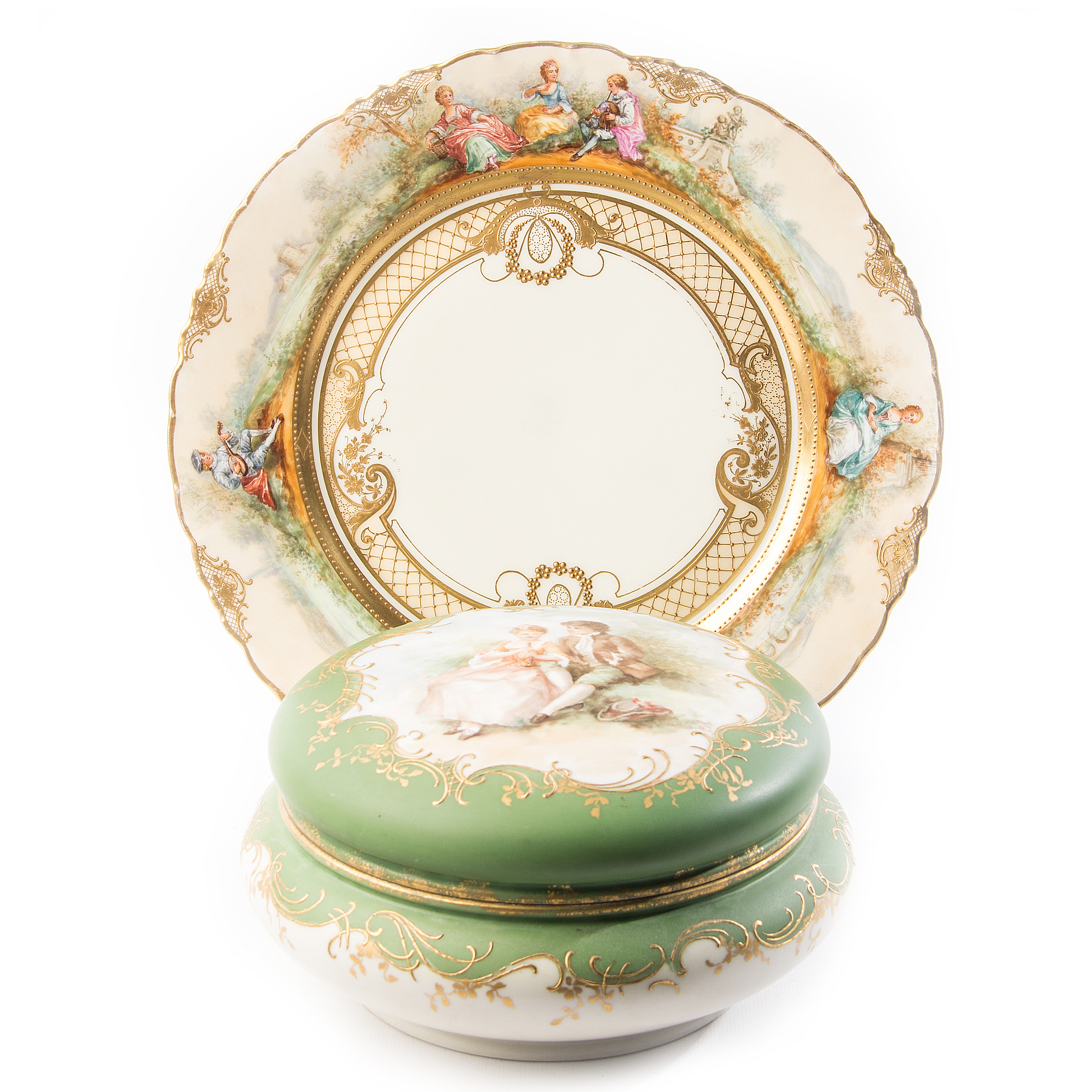 Antique Limoges Elite Box and Ambrosius Lamm Dresden Plate