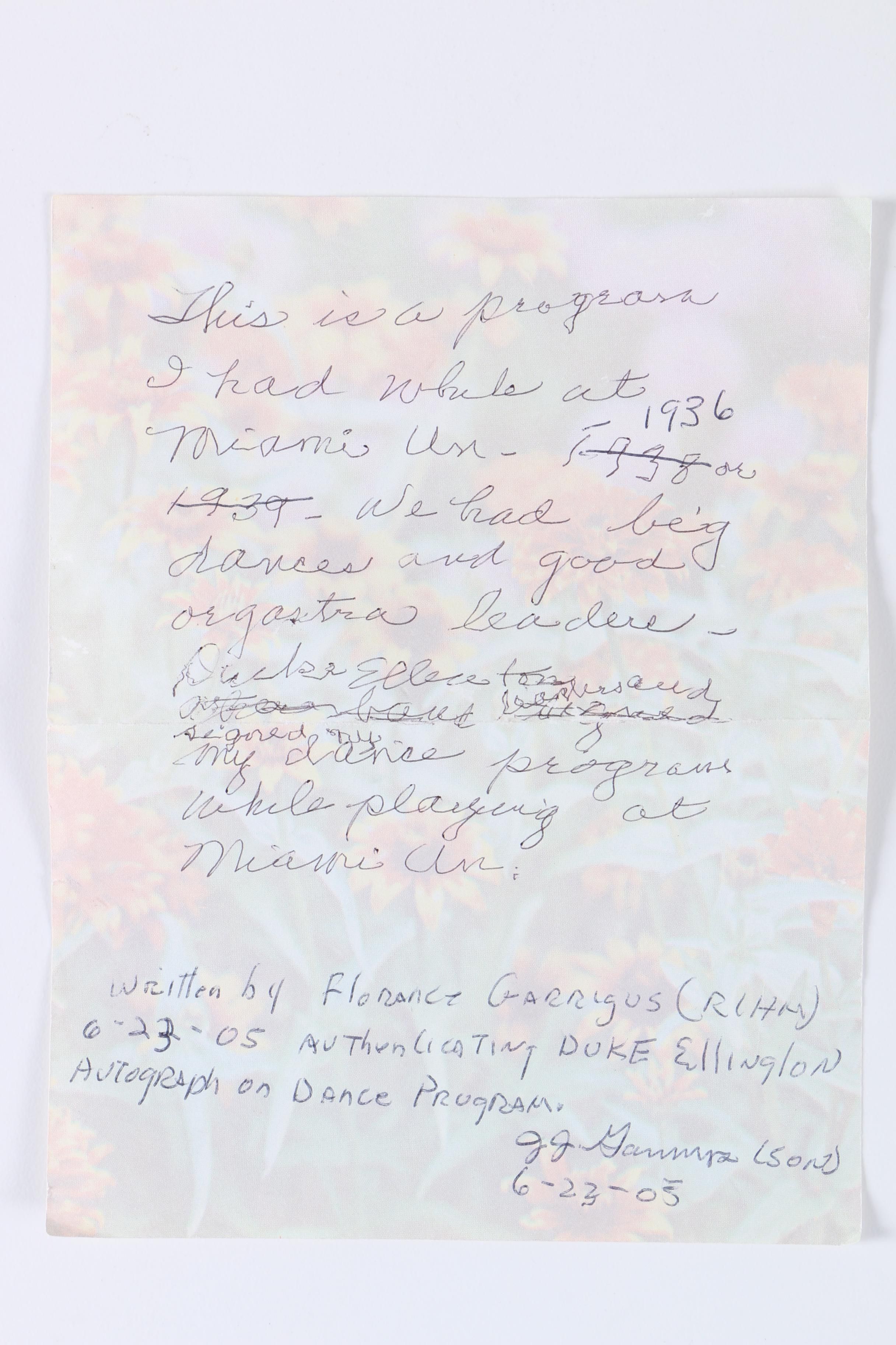 Duke Ellington Signed Prom Program