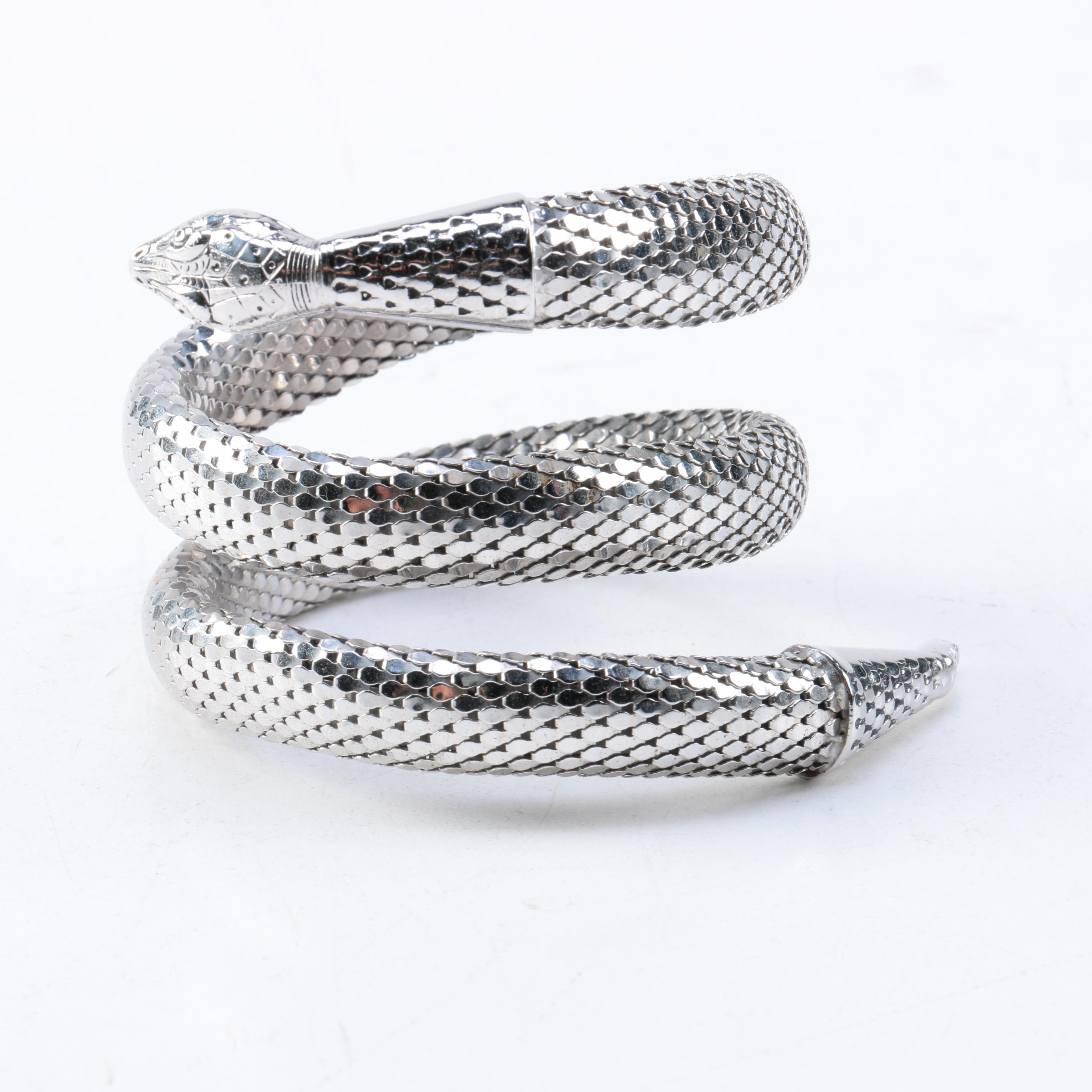 Whiting & Davis Silver Tone Mesh Coiled Snake Bracelet