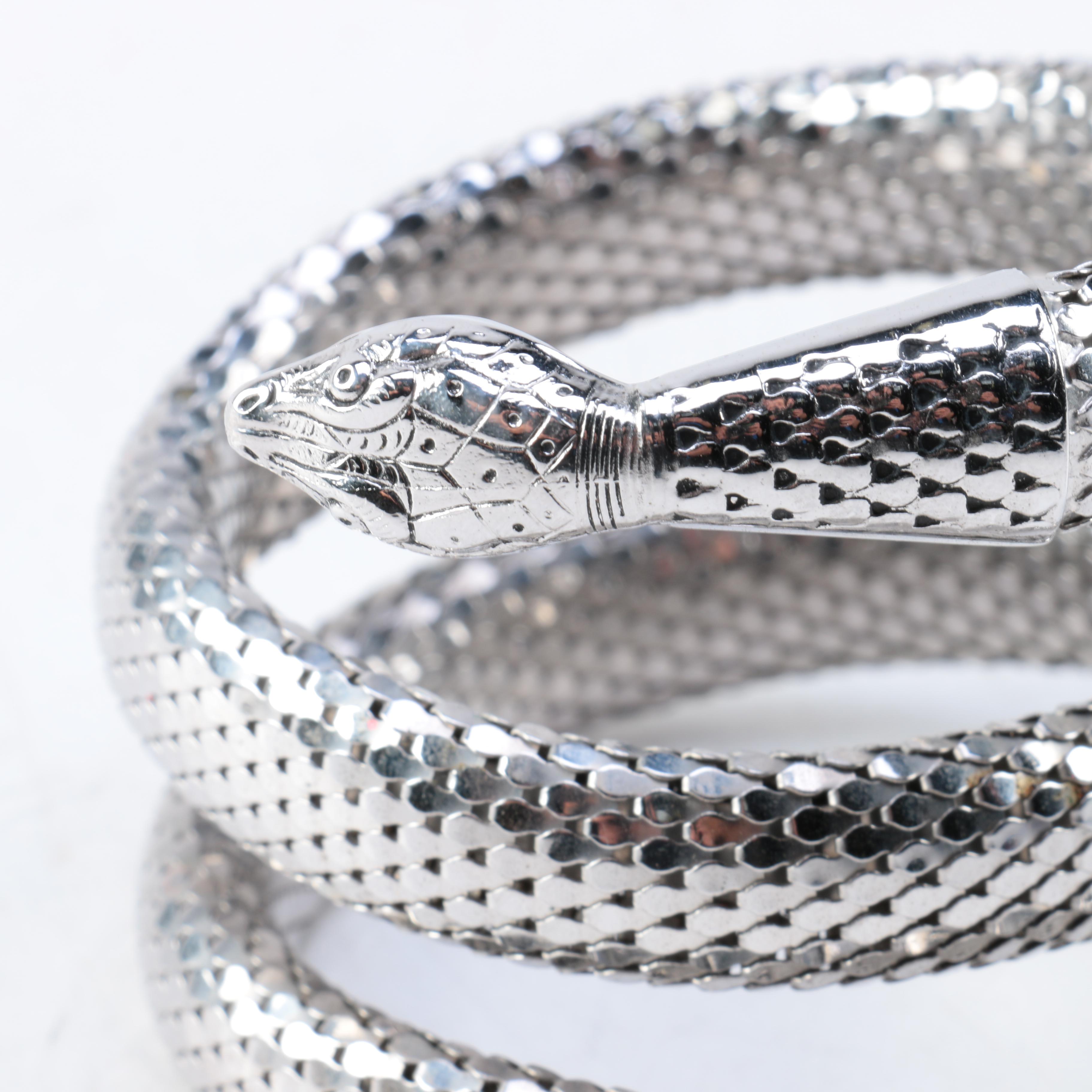 Whiting & Davis Silver Tone Mesh Coiled Snake Bracelet