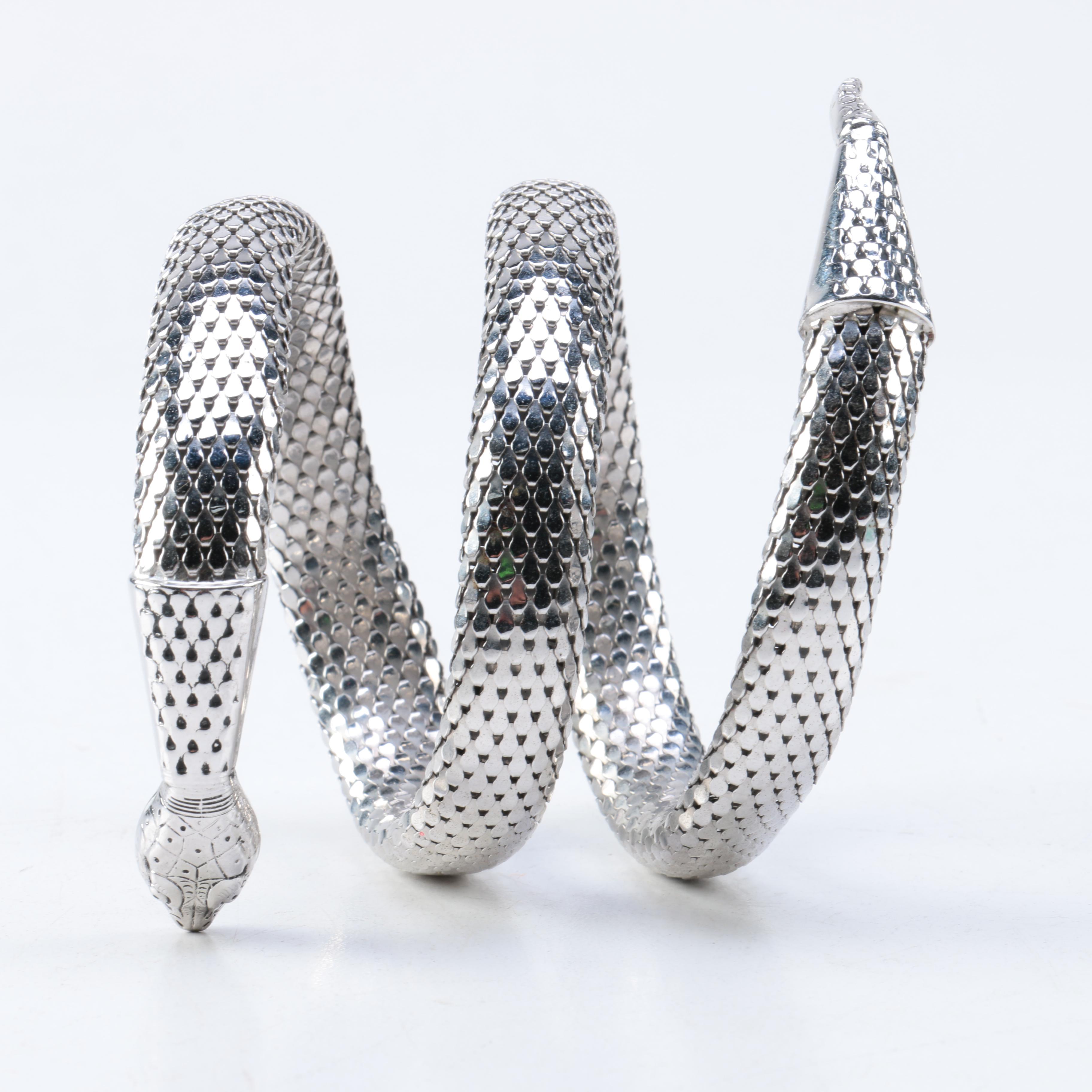 Whiting & Davis Silver Tone Mesh Coiled Snake Bracelet