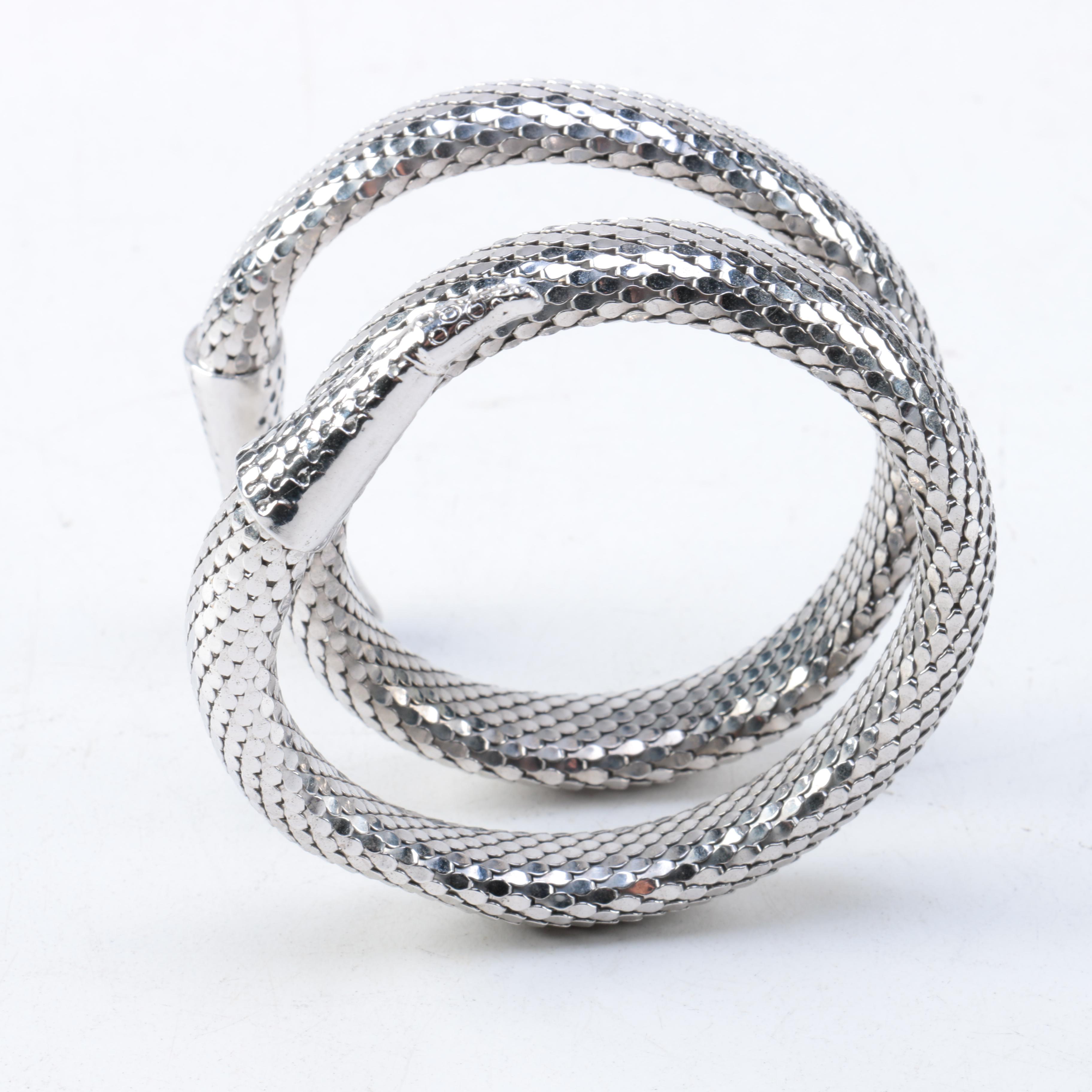 Whiting & Davis Silver Tone Mesh Coiled Snake Bracelet