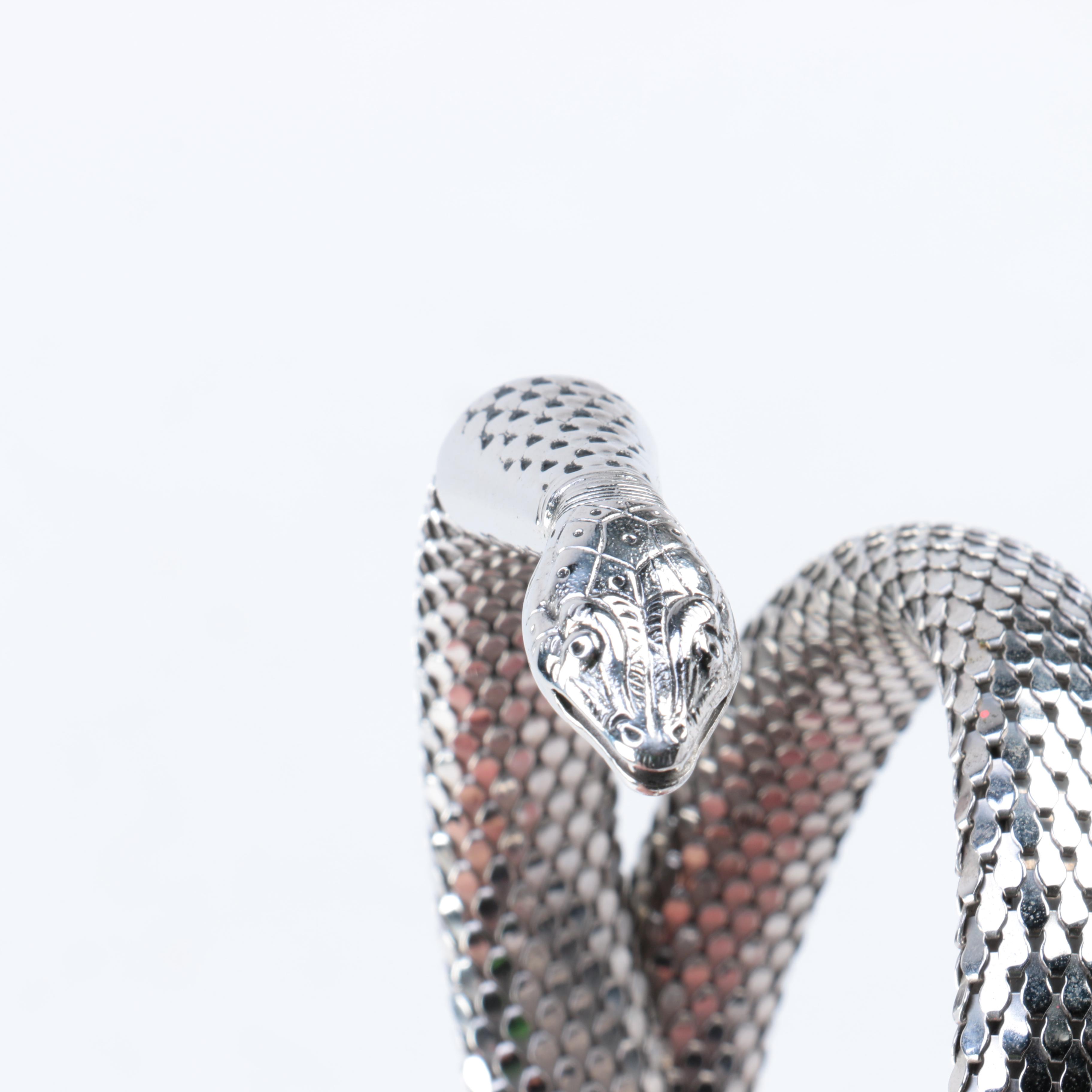 Whiting & Davis Silver Tone Mesh Coiled Snake Bracelet