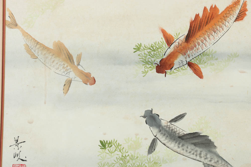 East Asian Style Watercolor Paintings of Koi Fish