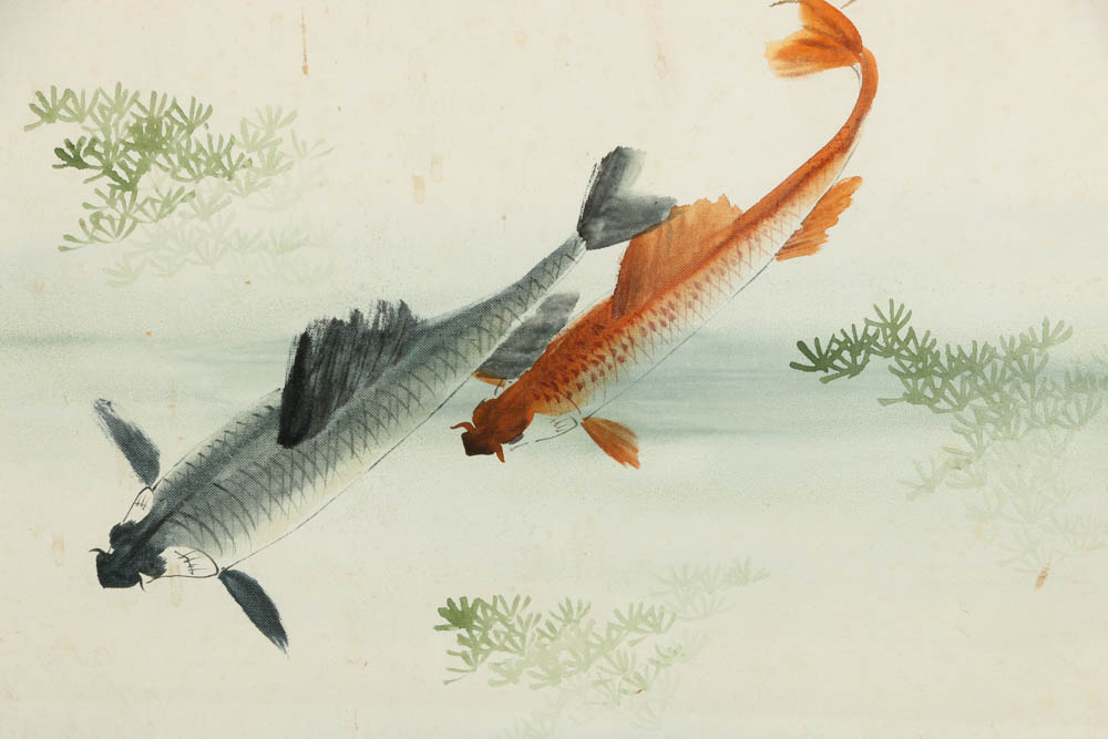 East Asian Style Watercolor Paintings of Koi Fish