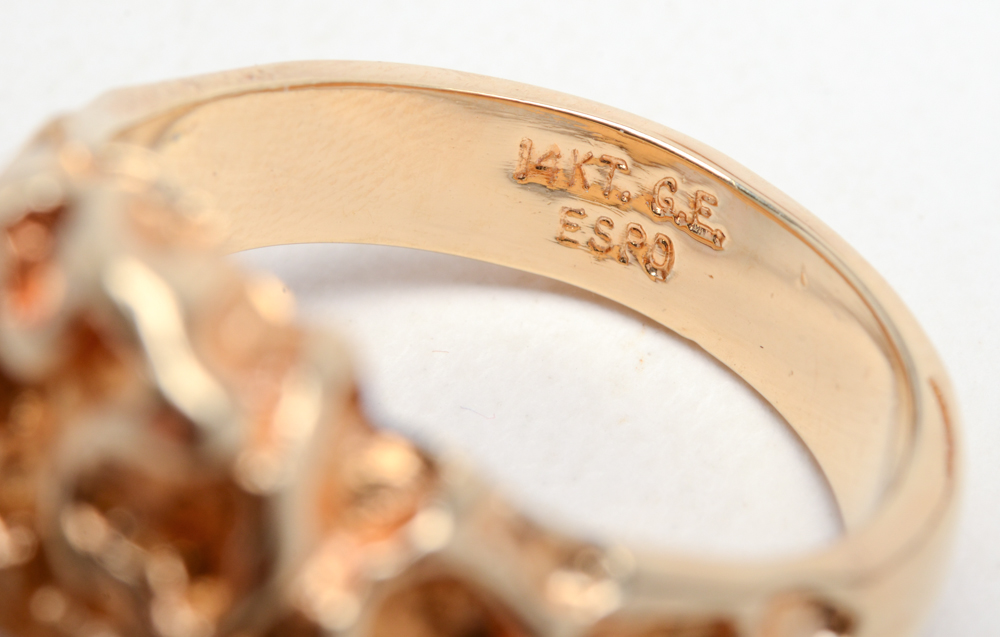 Eight Gold Nugget Style Costume Rings with Crystal Accents