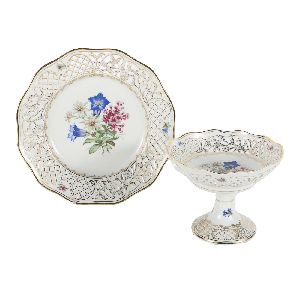 Schuman Bavarian Porcelain "Alpine Flowers"  Compote