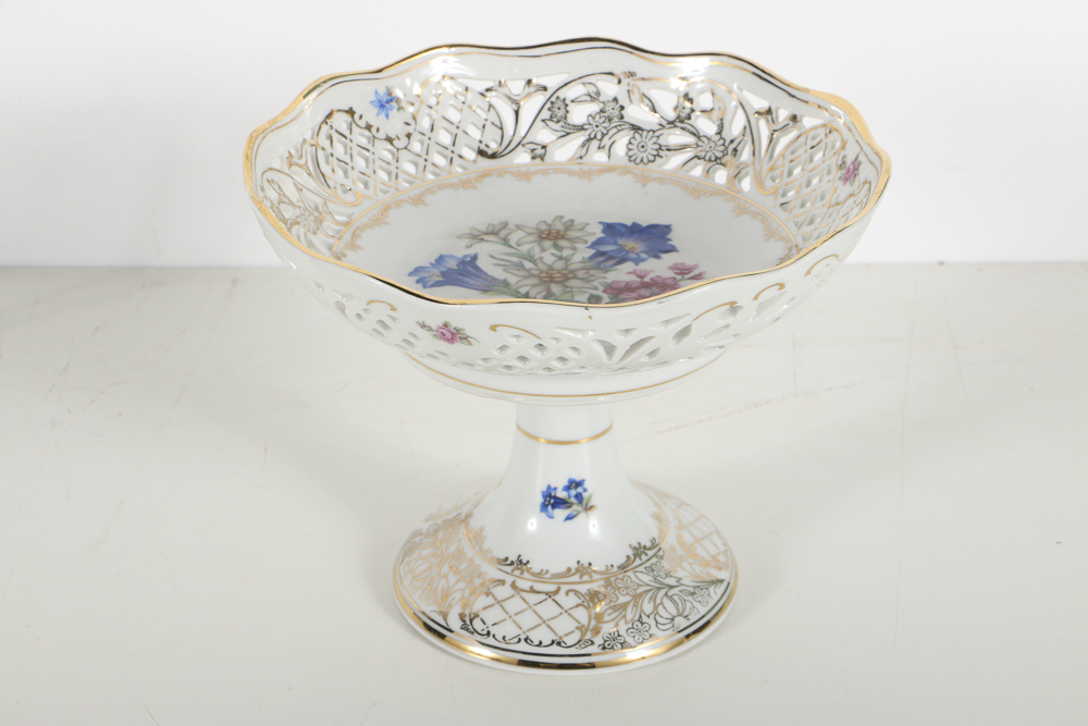 Schuman Bavarian Porcelain "Alpine Flowers"  Compote