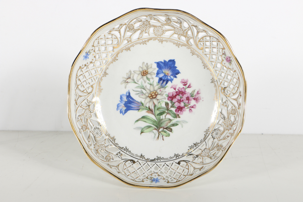 Schuman Bavarian Porcelain "Alpine Flowers"  Compote