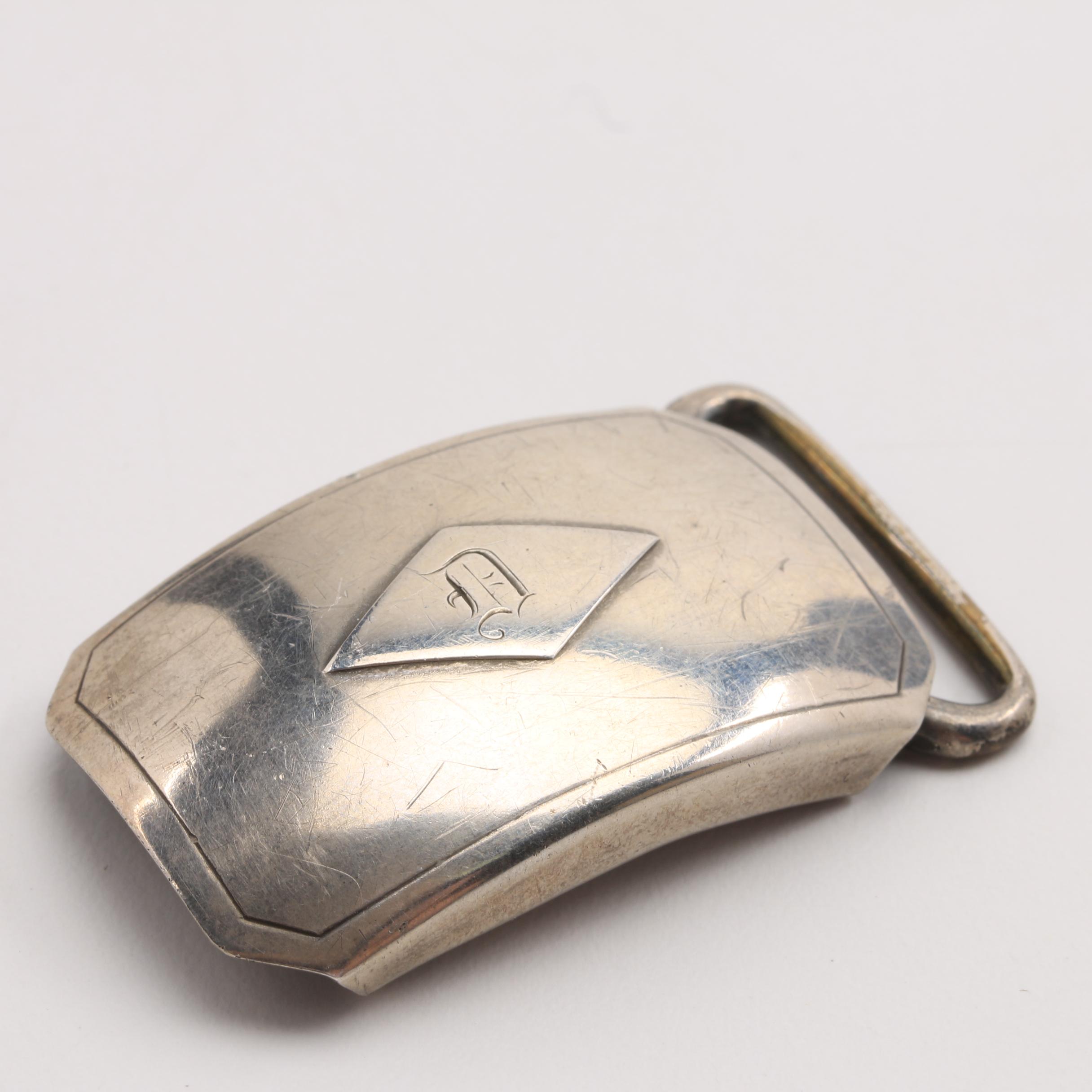 Sterling Silver Belt Buckle And Vintage Money Clip