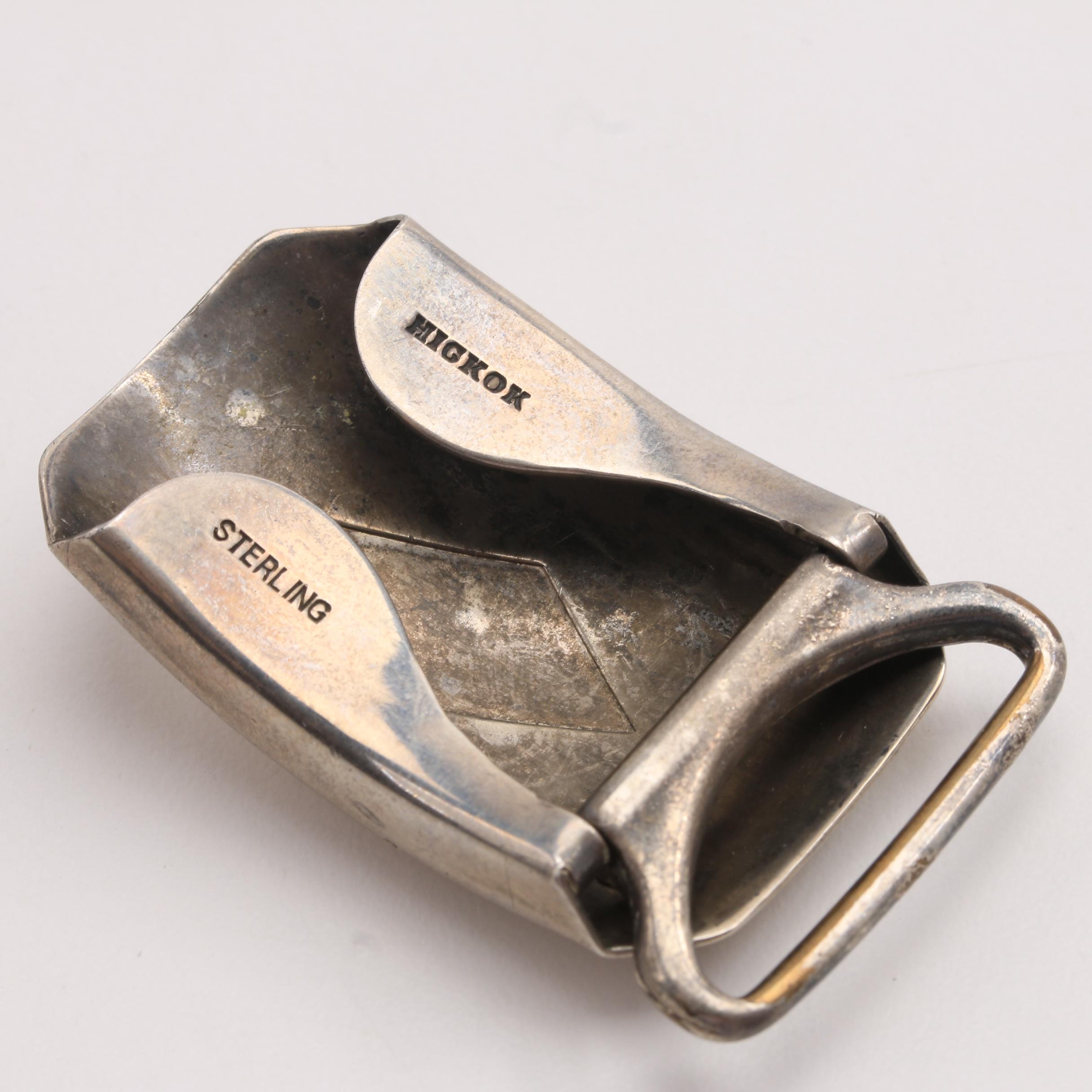 Sterling Silver Belt Buckle And Vintage Money Clip