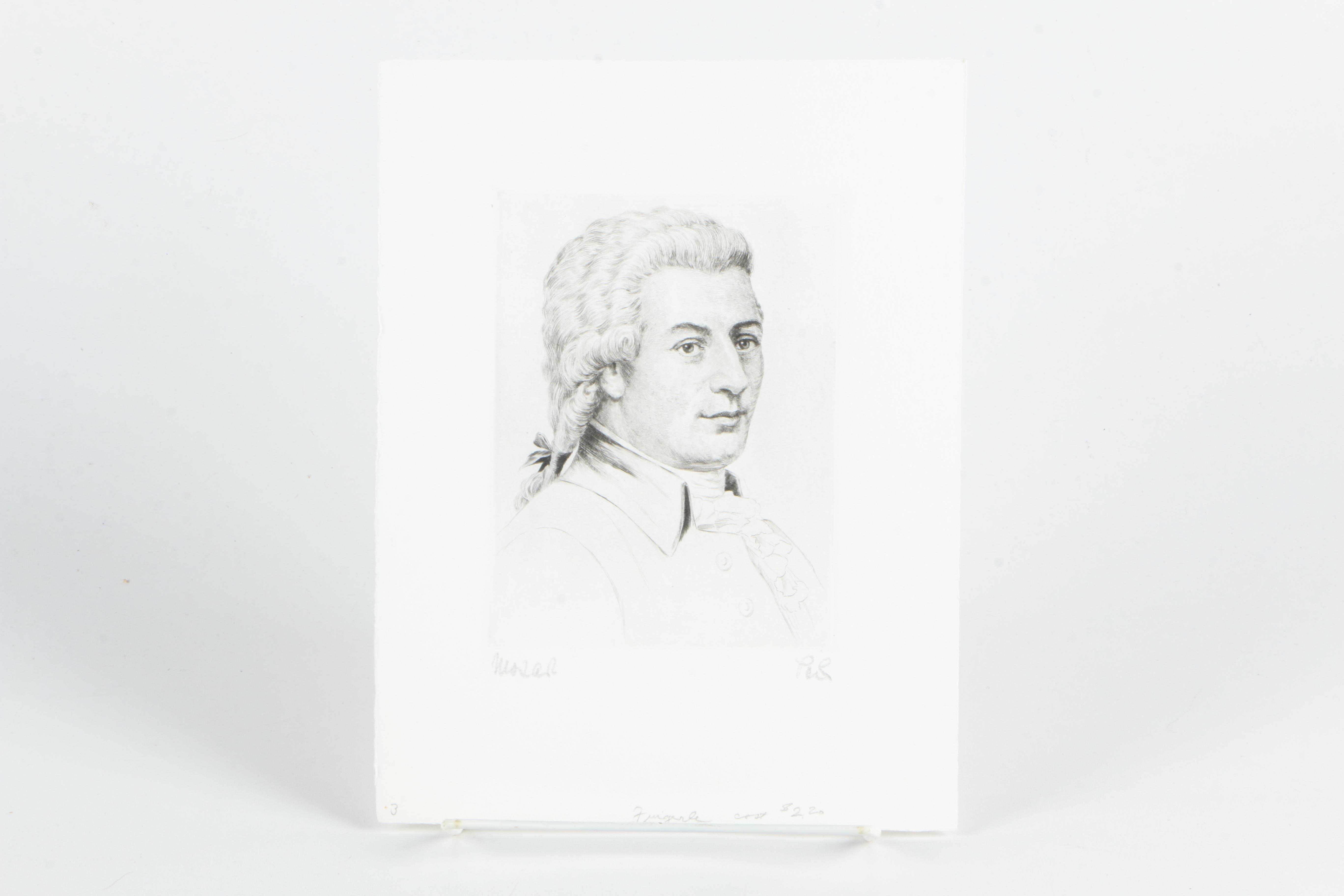 Wilhelm Pech Etchings "Brahms", "Chopin", "Beethoven", and "Mozart"