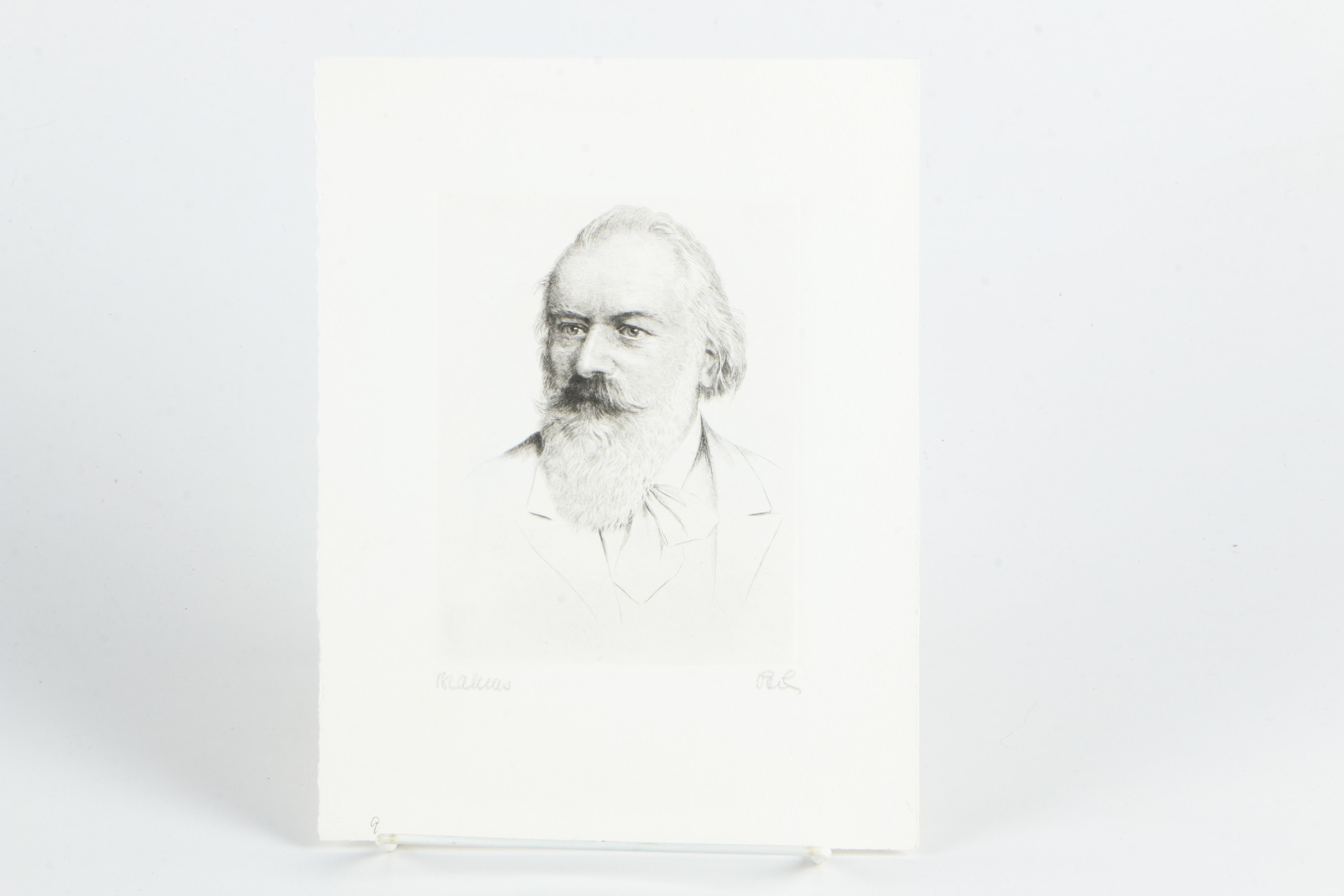 Wilhelm Pech Etchings "Brahms", "Chopin", "Beethoven", and "Mozart"