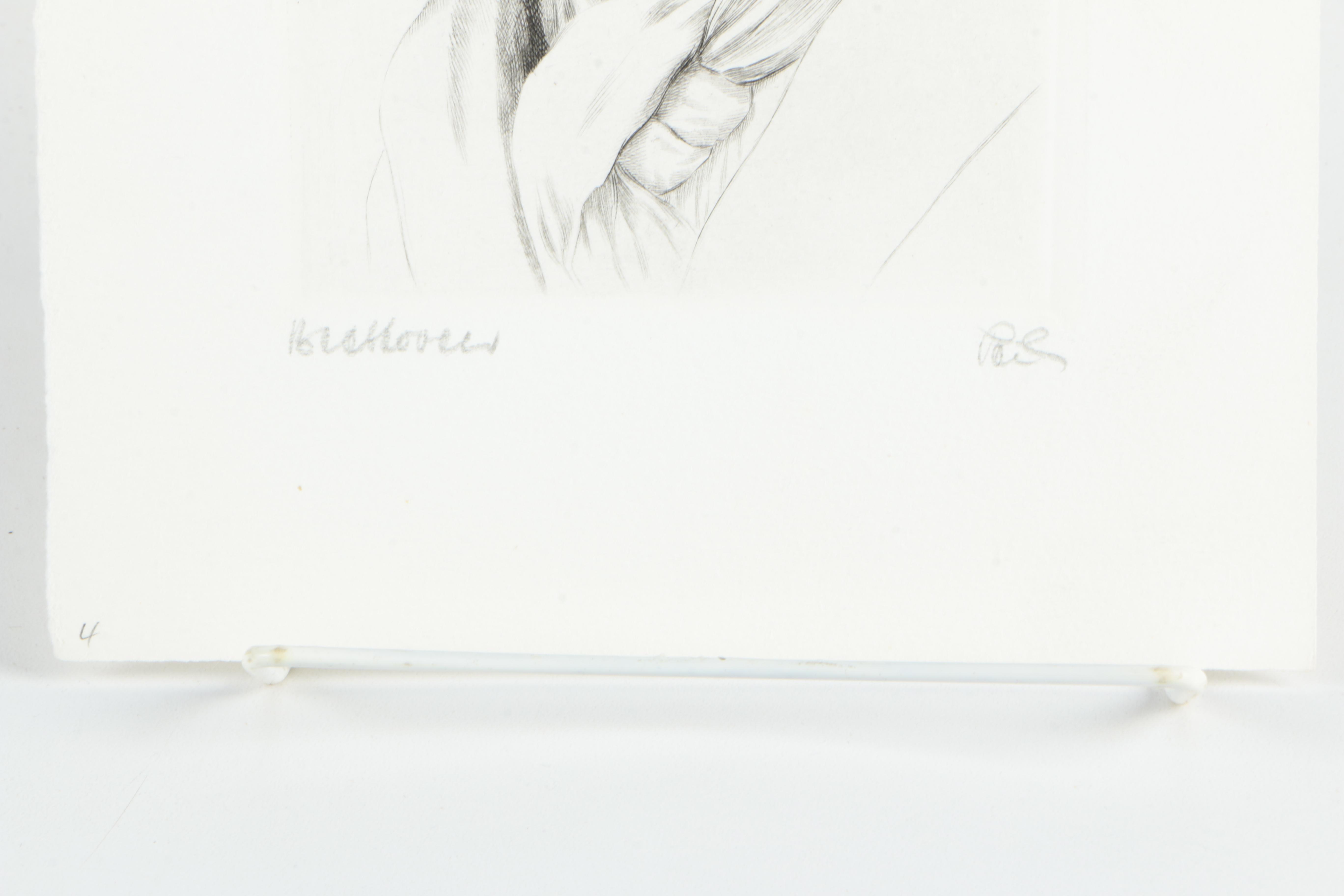 Wilhelm Pech Etchings "Brahms", "Chopin", "Beethoven", and "Mozart"