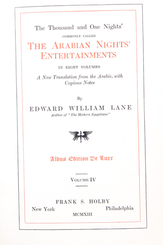 8 Volume Set of "The Arabian Nights' Entertainments" By Edward William Lane