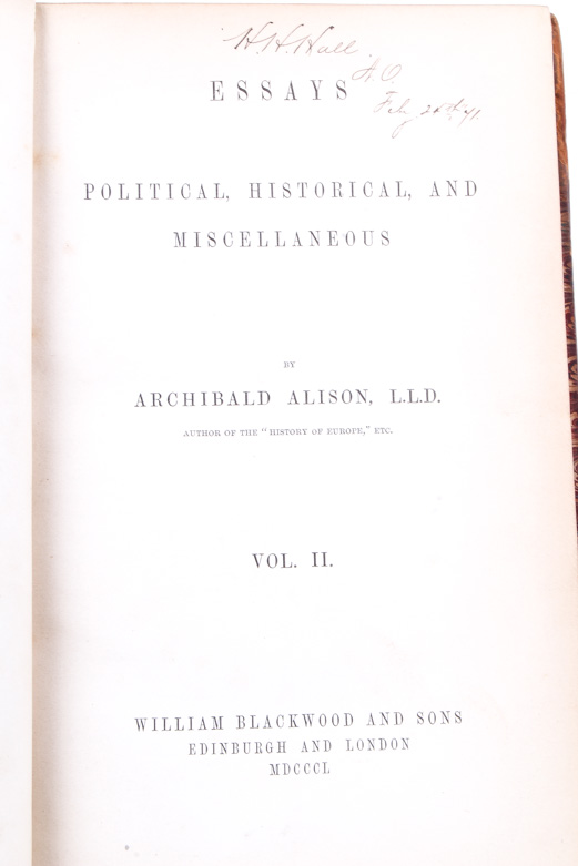 Set of "Essays: Political, Historical, And Miscellaneous" by Alison