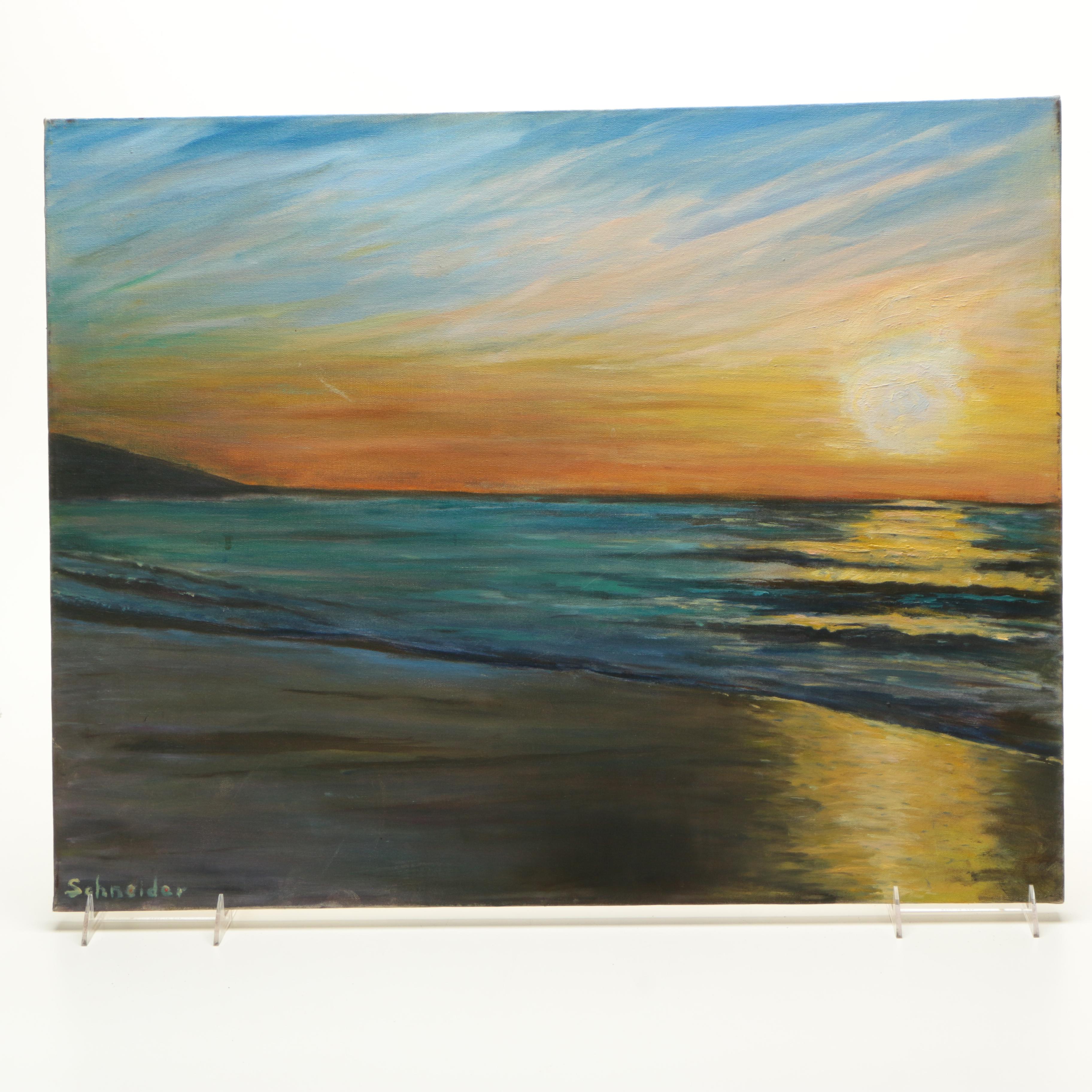 Schneider Oil Painting on Canvas of Beach Sunset