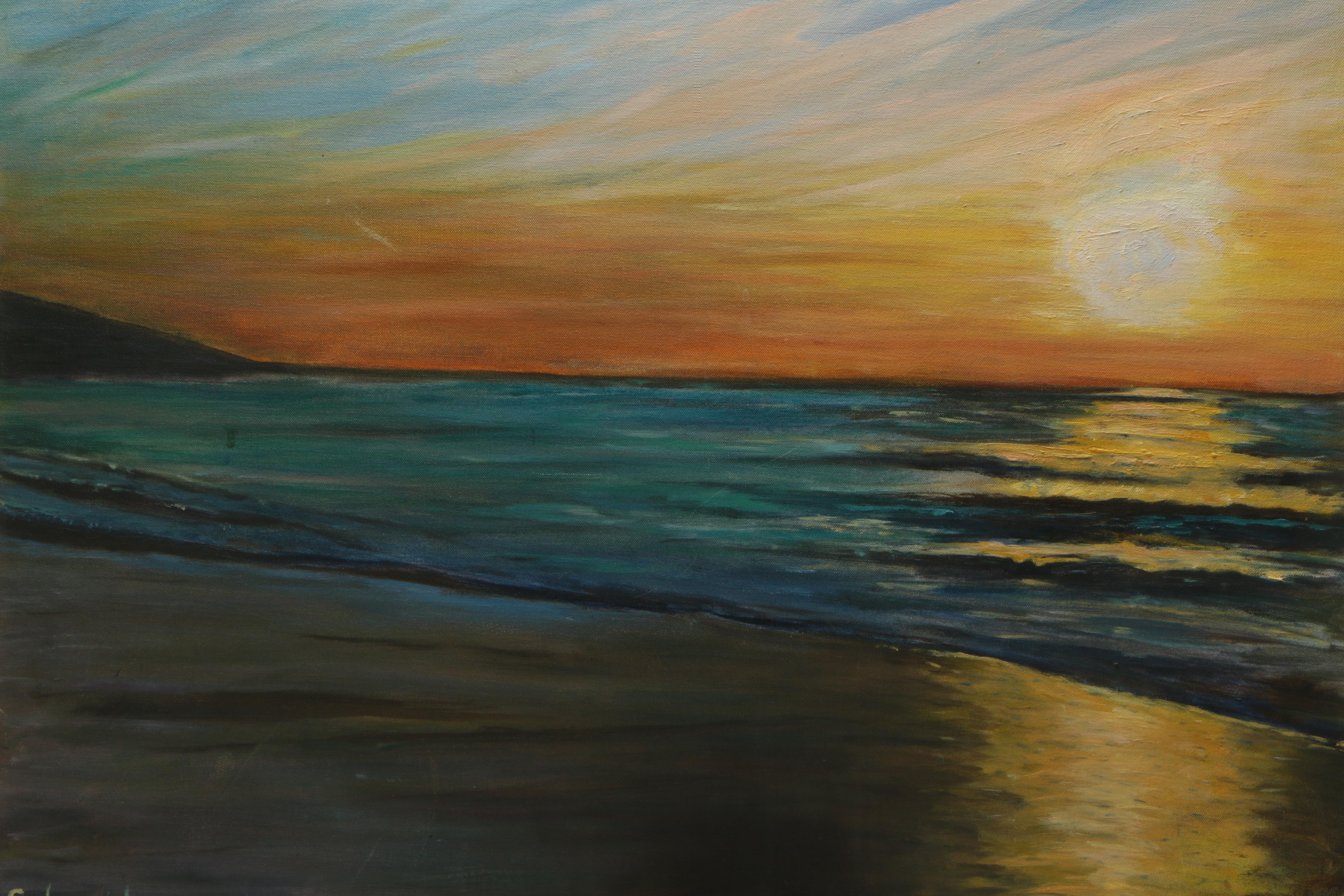 Schneider Oil Painting on Canvas of Beach Sunset