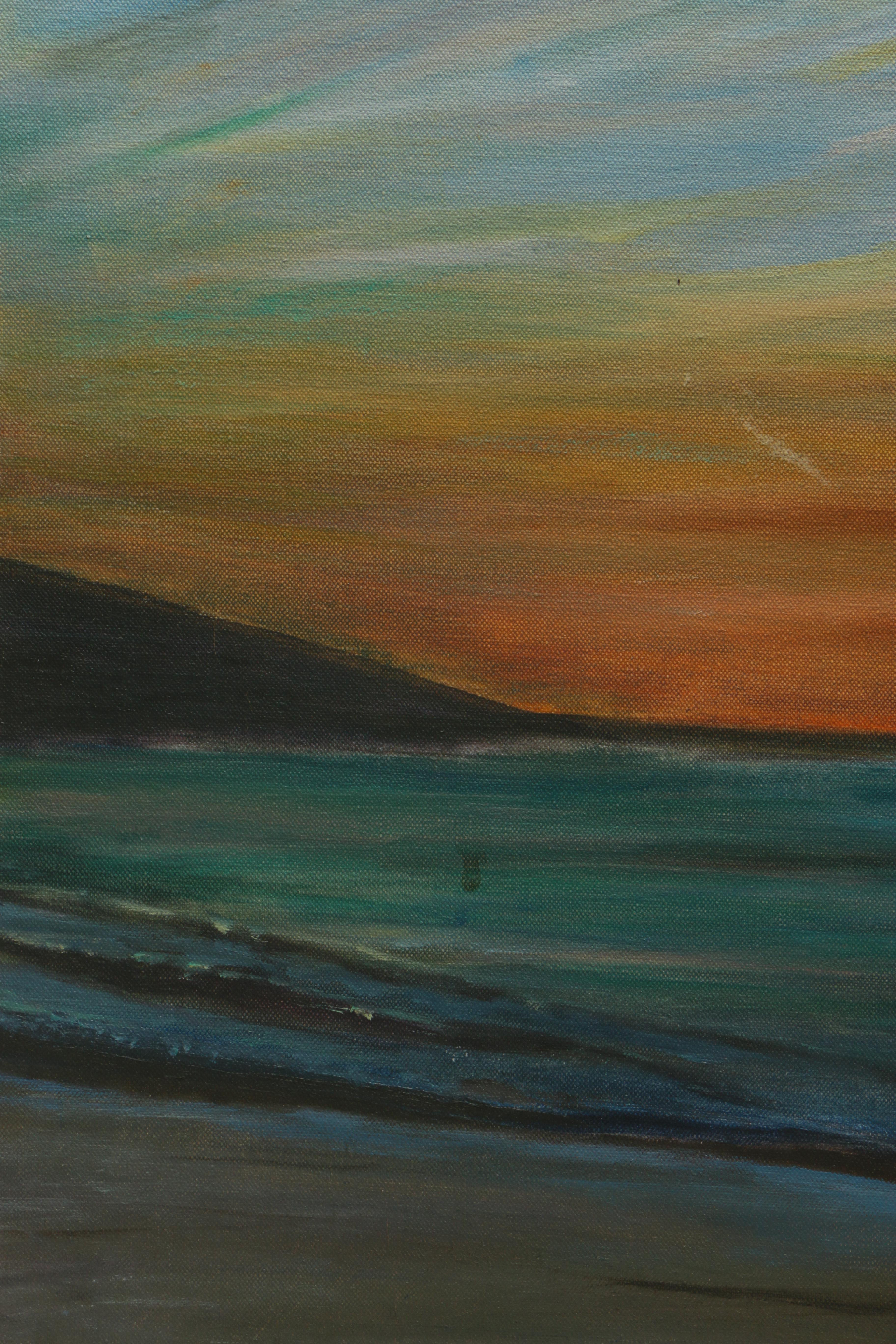 Schneider Oil Painting on Canvas of Beach Sunset