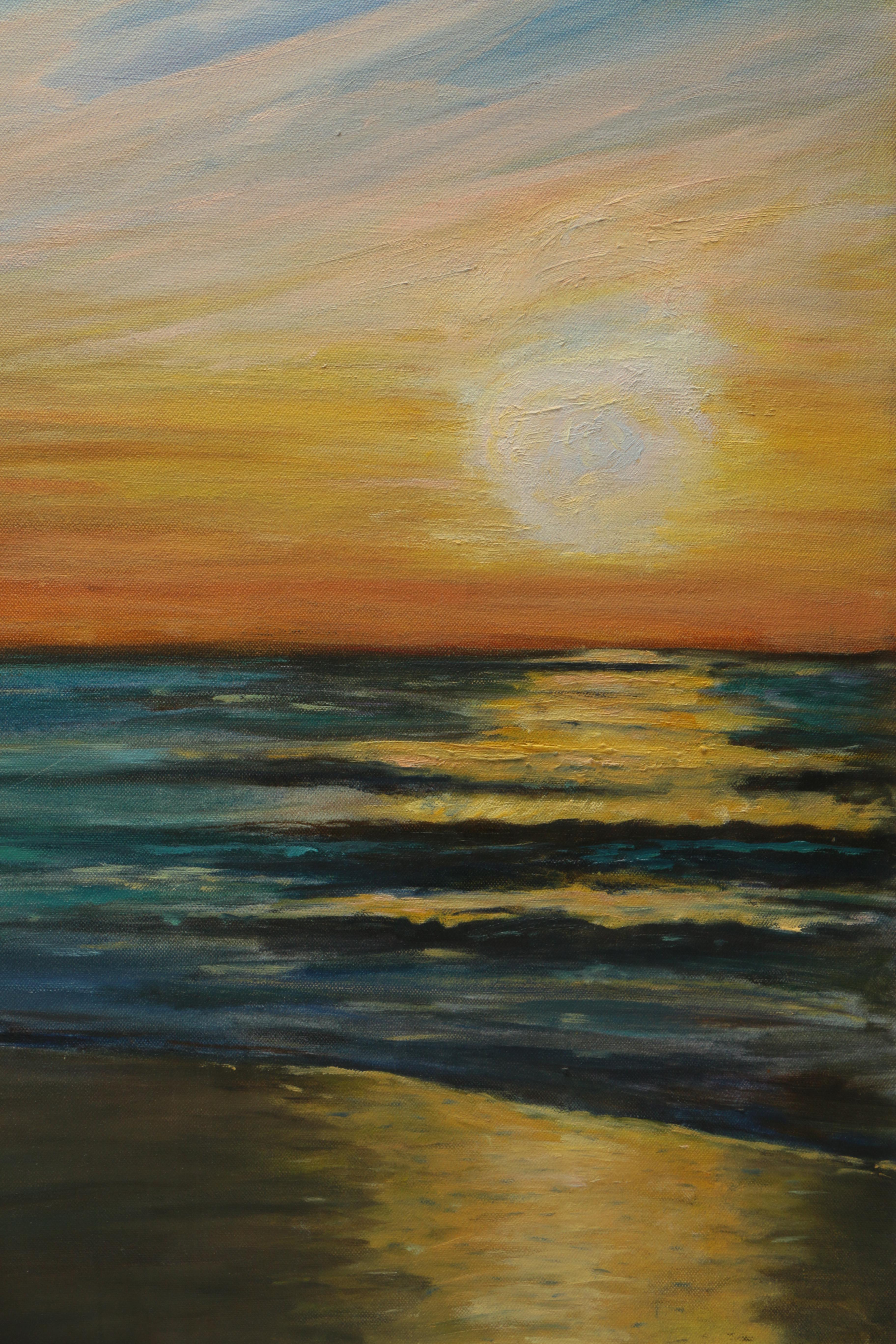 Schneider Oil Painting on Canvas of Beach Sunset