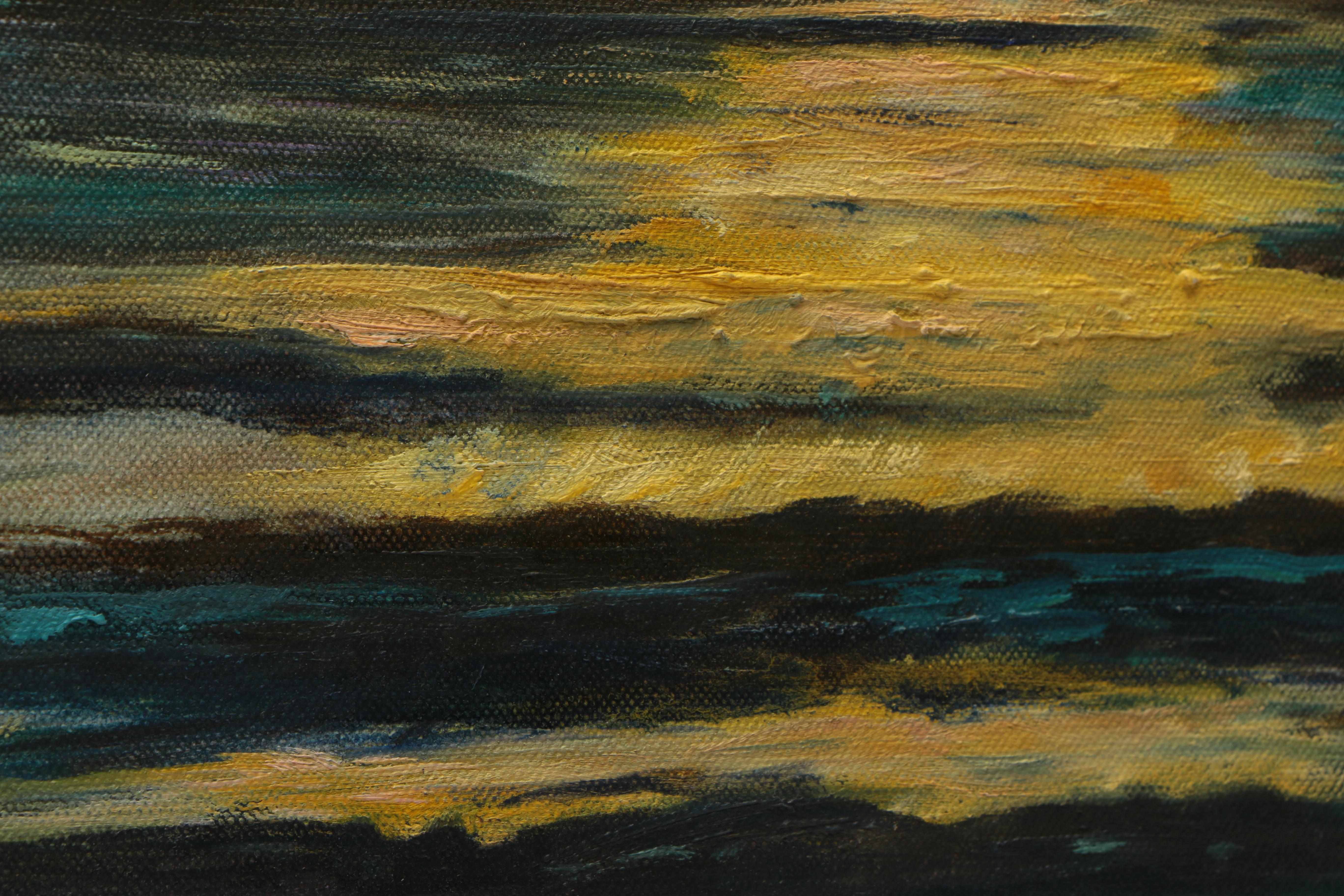 Schneider Oil Painting on Canvas of Beach Sunset