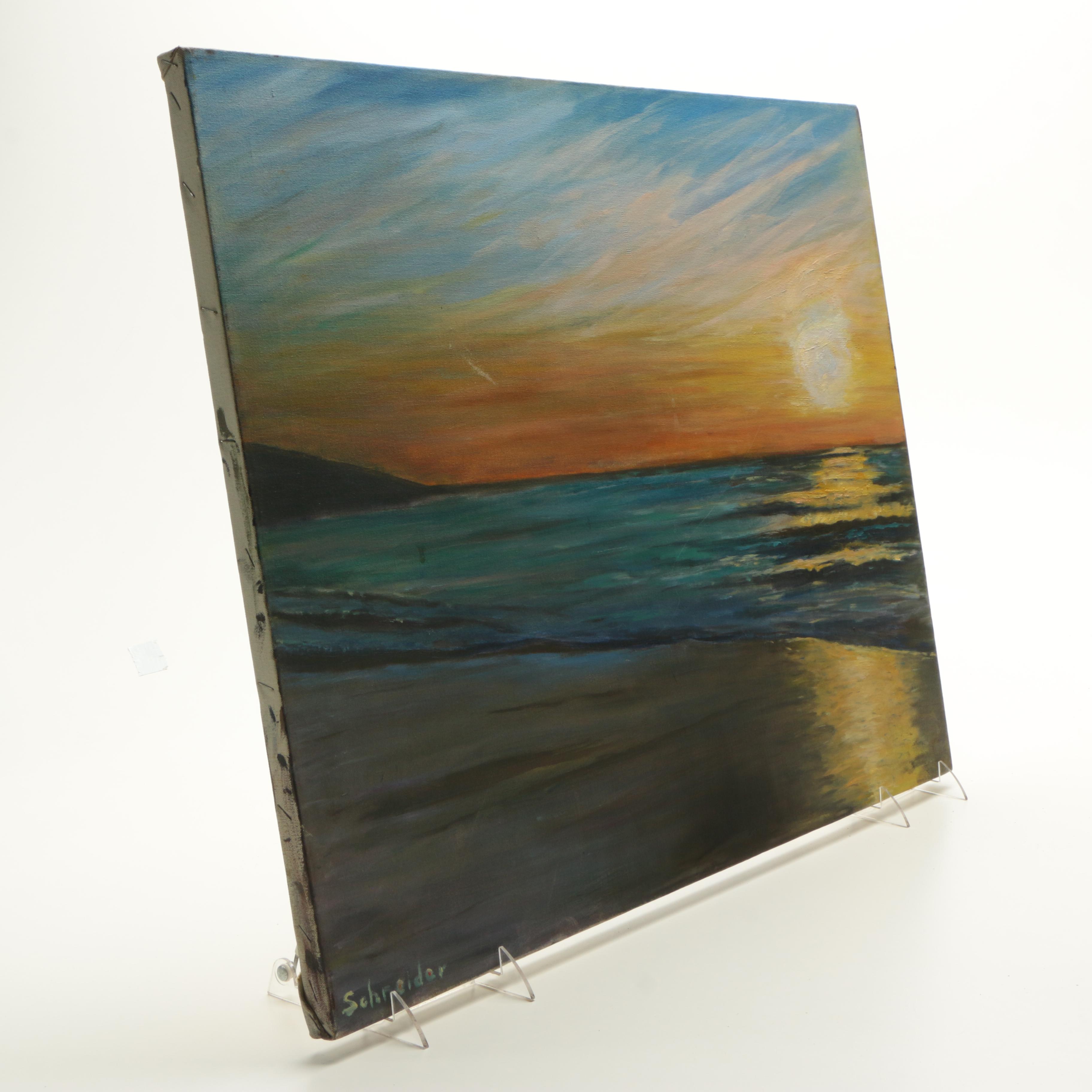 Schneider Oil Painting on Canvas of Beach Sunset