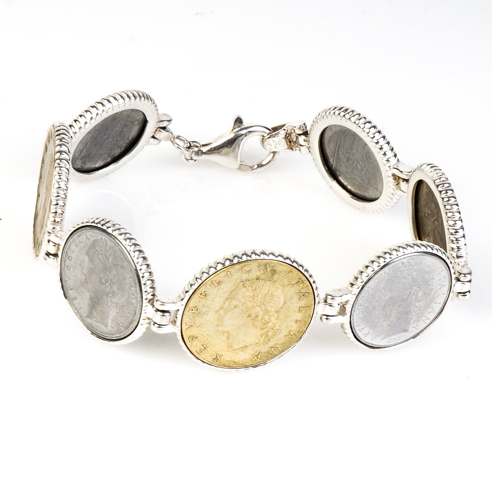 Milor Sterling Silver Italian Lire Coin Bracelet