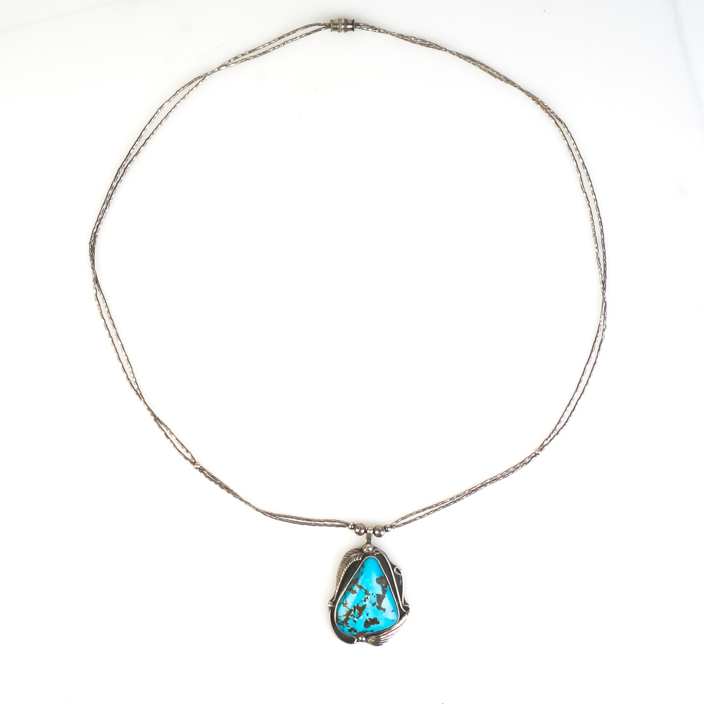 Native American Style Liquid Silver and Turquoise Pendant Necklace