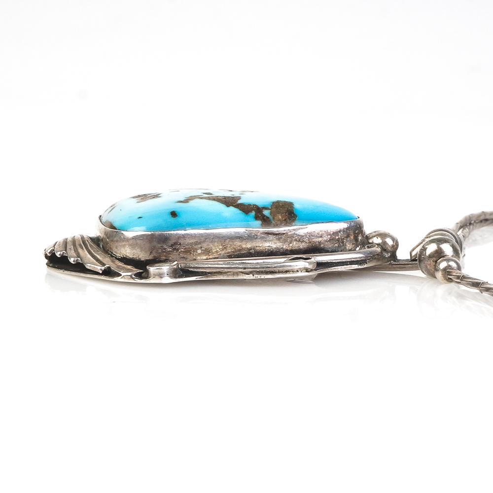 Native American Style Liquid Silver and Turquoise Pendant Necklace