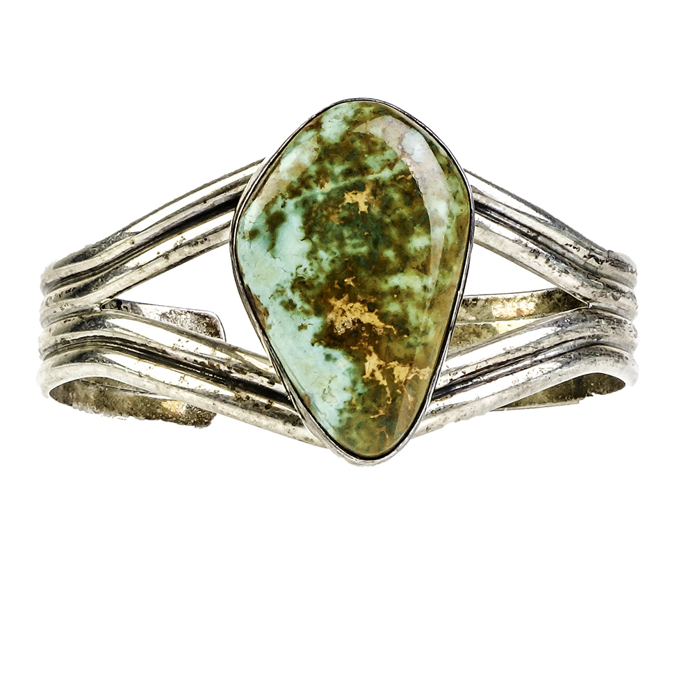 Kathy Yazzie Navajo Sterling Silver and Green Turquoise Split Cuff Bracelet