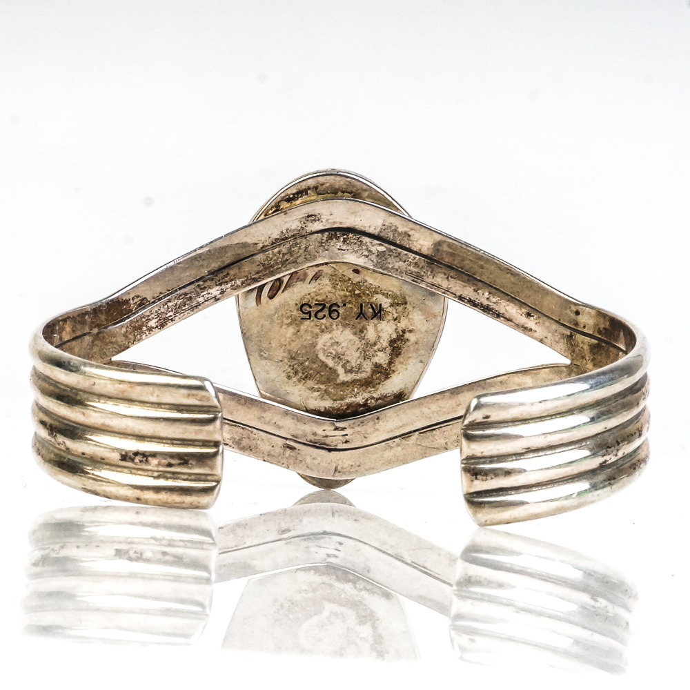 Kathy Yazzie Navajo Sterling Silver and Green Turquoise Split Cuff Bracelet