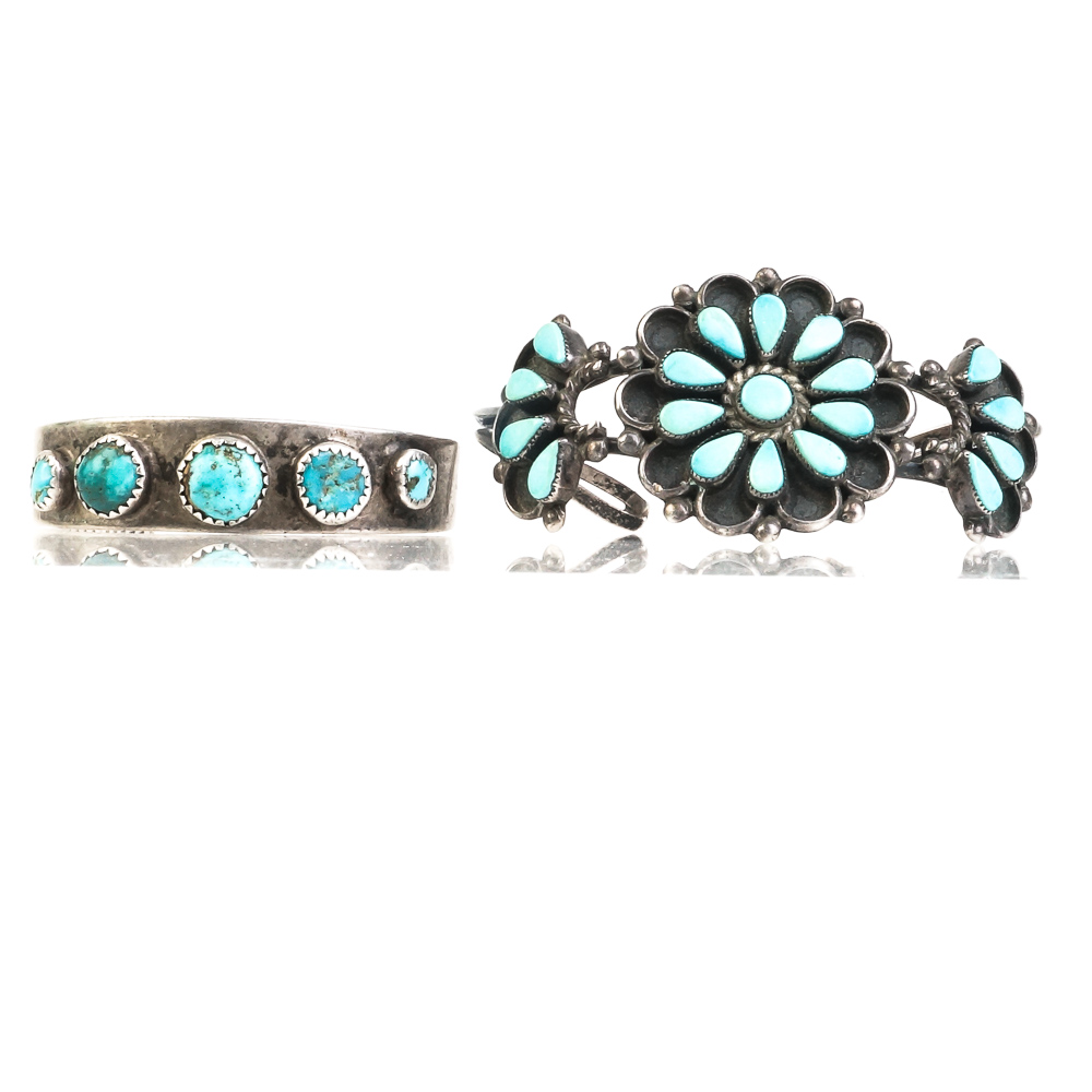 Kathy Yazzie Navajo Sterling Silver and Green Turquoise Split Cuff Bracelet