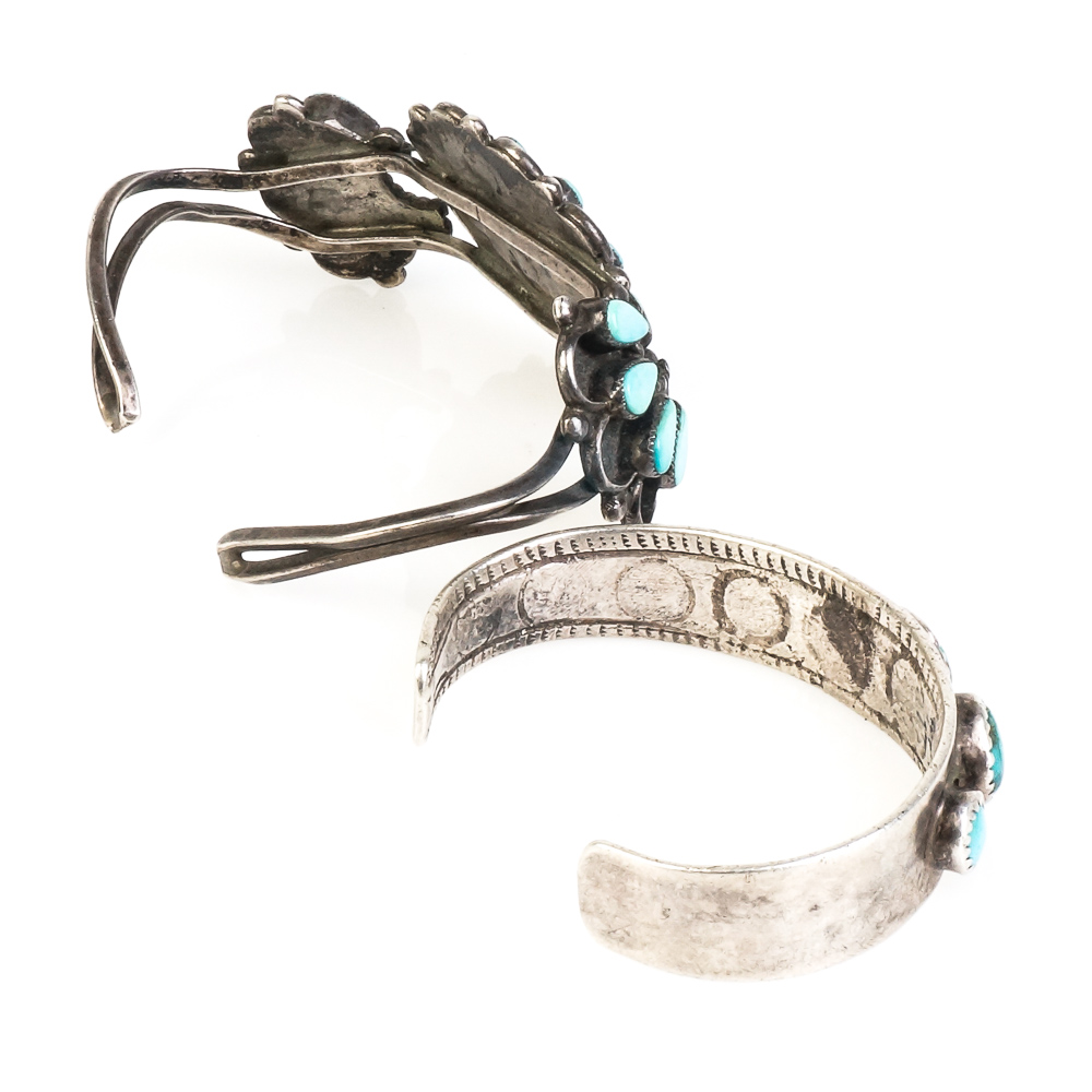 Vintage Native American Style Sterling Silver and Turquoise Cuff Bracelets