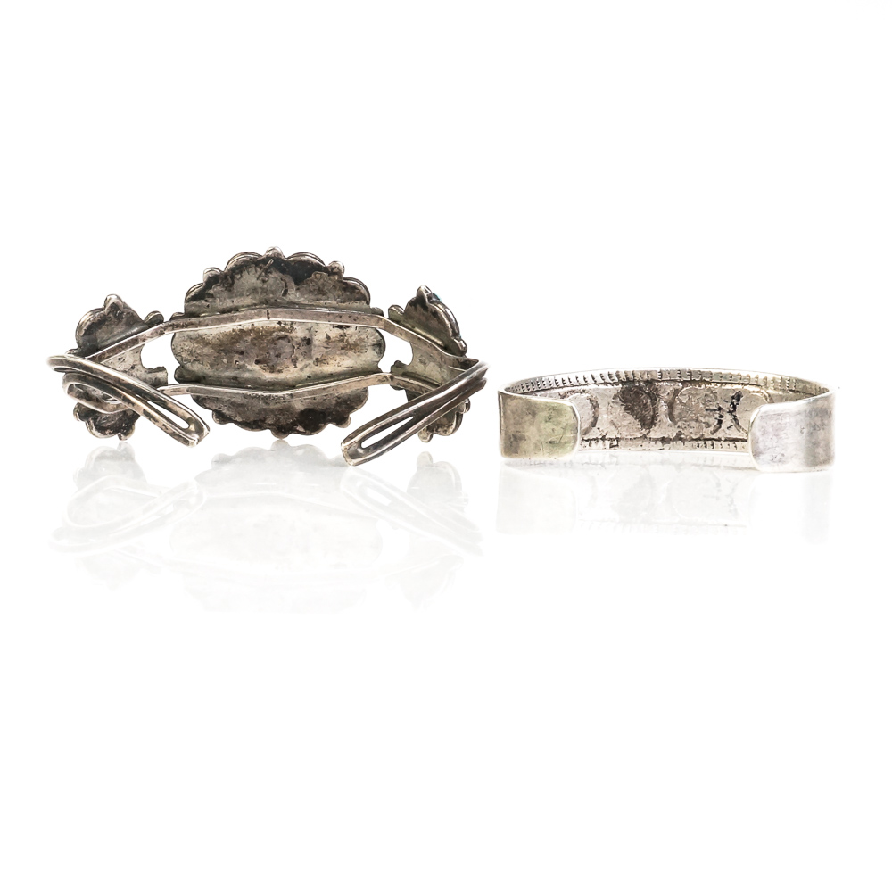 Vintage Native American Style Sterling Silver and Turquoise Cuff Bracelets