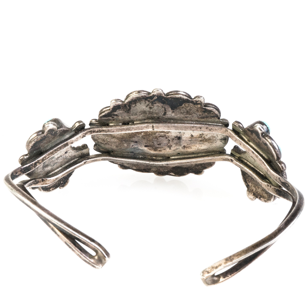 Vintage Native American Style Sterling Silver and Turquoise Cuff Bracelets