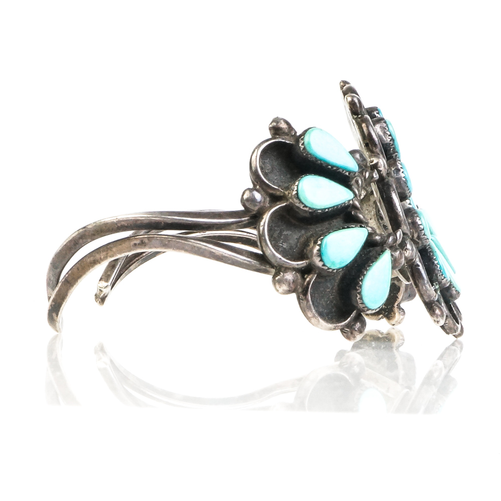 Vintage Native American Style Sterling Silver and Turquoise Cuff Bracelets