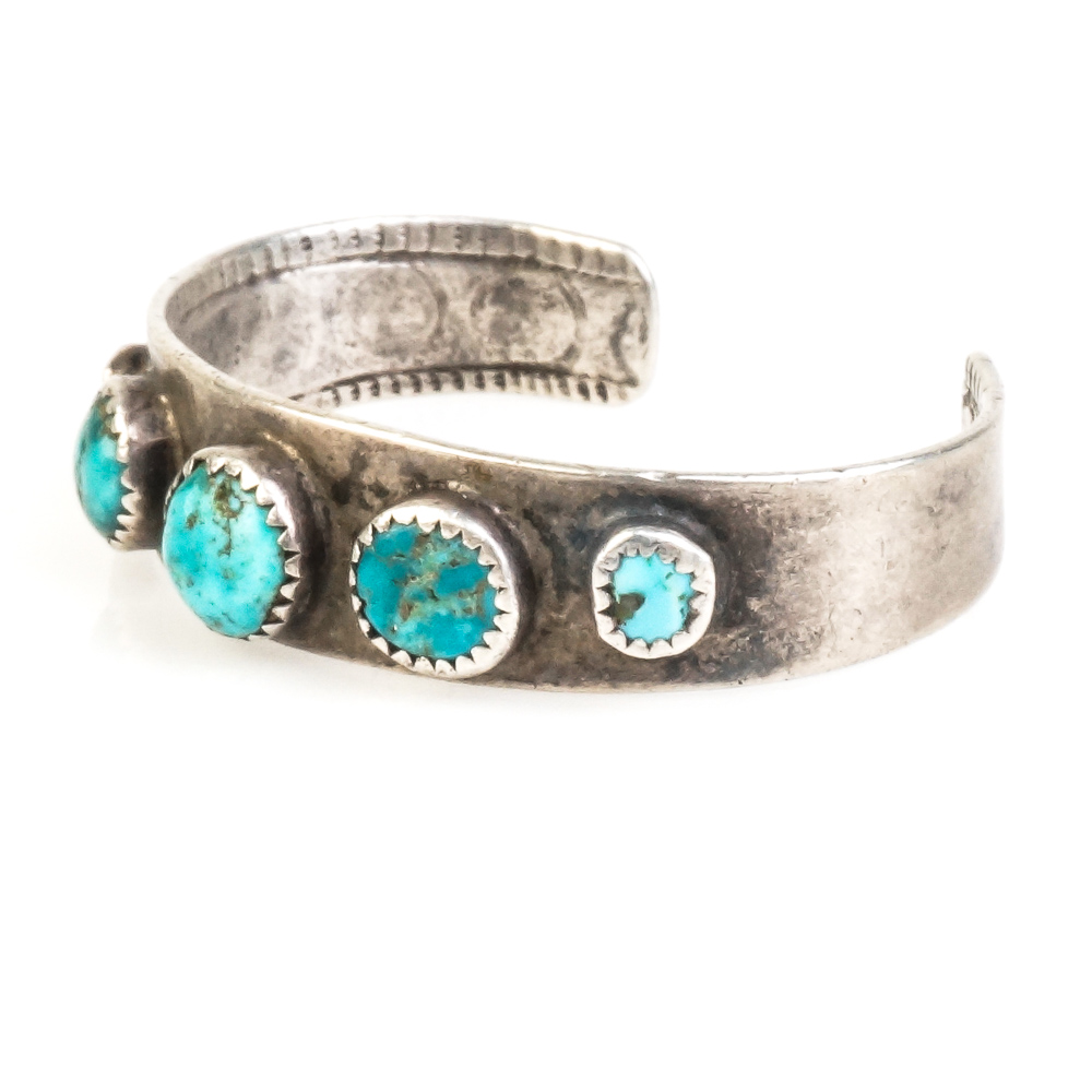 Vintage Native American Style Sterling Silver and Turquoise Cuff Bracelets
