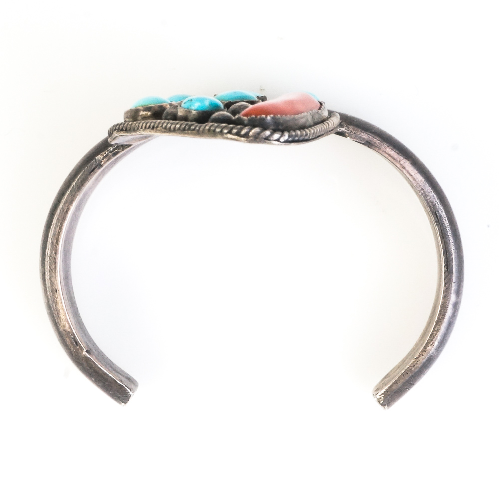 Southwest Inspired Sterling Silver, Coral, and Turquoise Cuff Bracelet