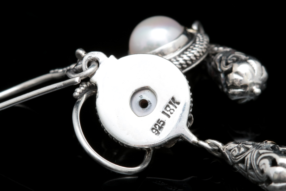 Sterling Silver and 18K Yellow Gold Pearl Dangle Earrings