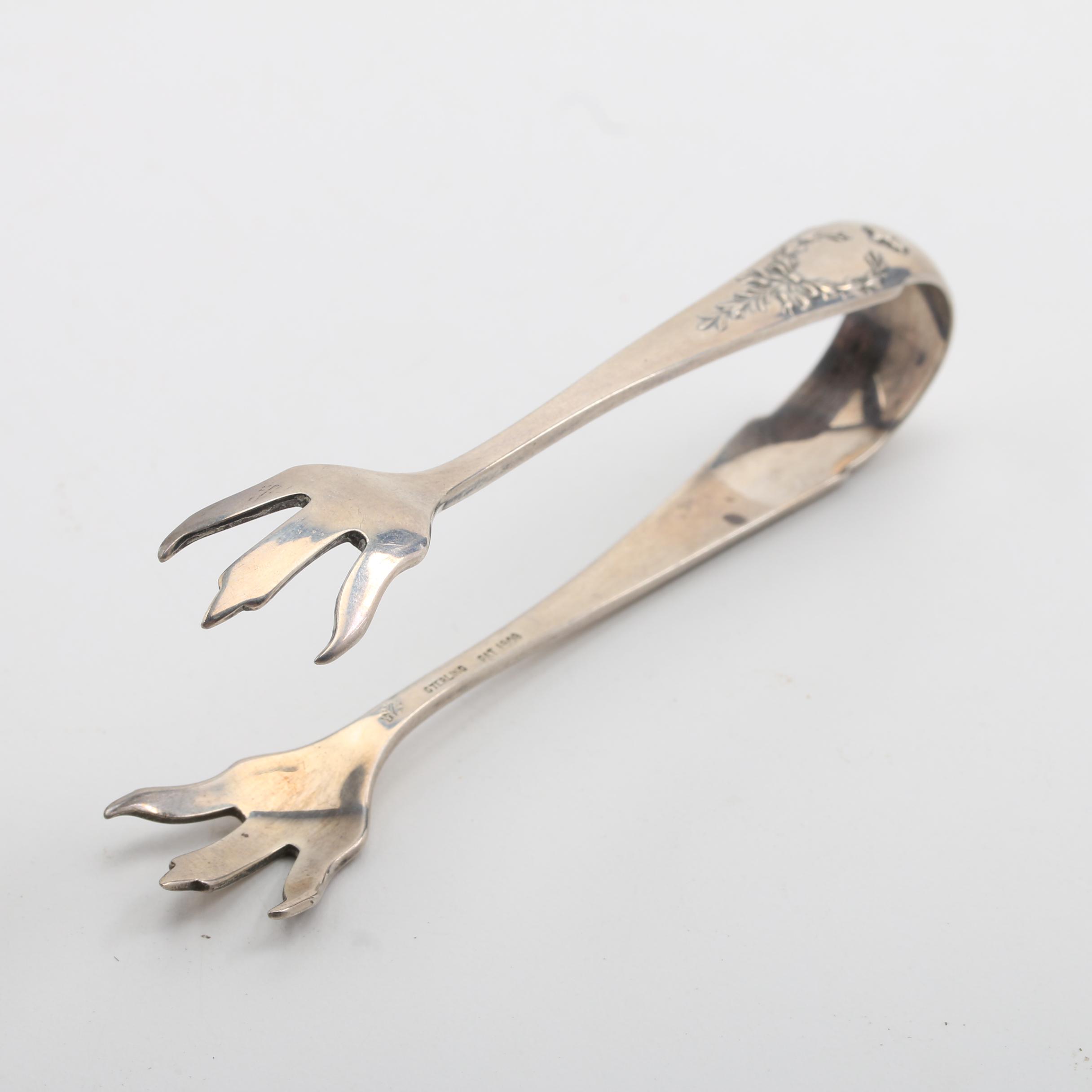 Whiting Mfg. Co. Sterling Tongs and Manchester Silver Co. Slotted Olive Spoon