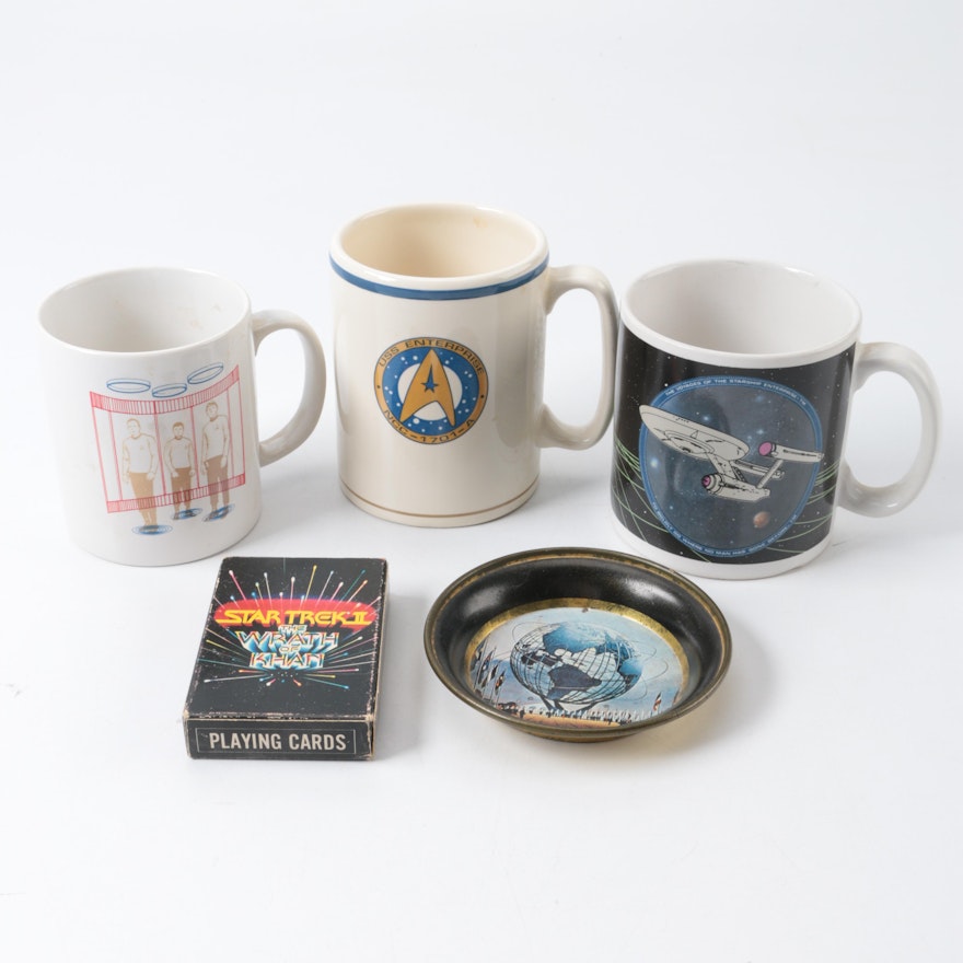 Collection of "Star Trek" Mugs and Playing Cards with World's Fair Ash Receiver