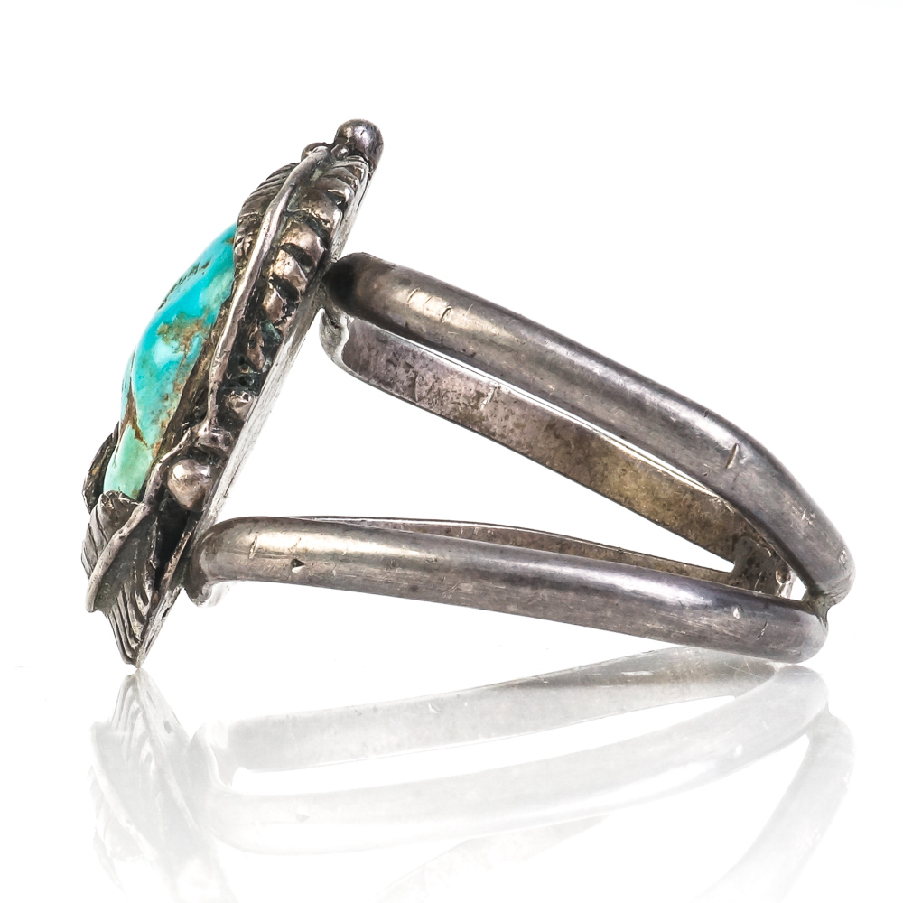 Vintage Native American Style Sterling Silver and Turquoise Split Cuff Bracelet