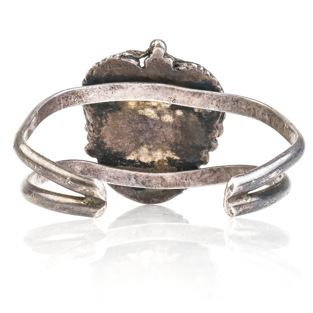 Vintage Native American Style Sterling Silver and Turquoise Split Cuff Bracelet