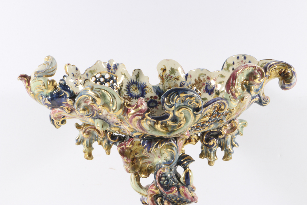 19th-Century Fischer J. Reticulated Centerpiece Bowl