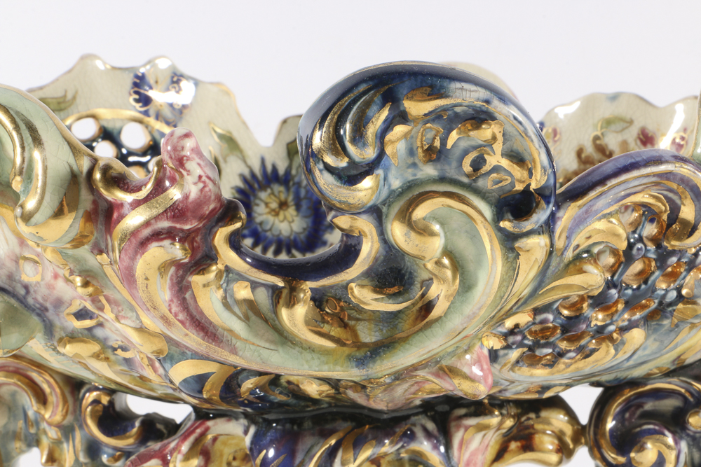19th-Century Fischer J. Reticulated Centerpiece Bowl