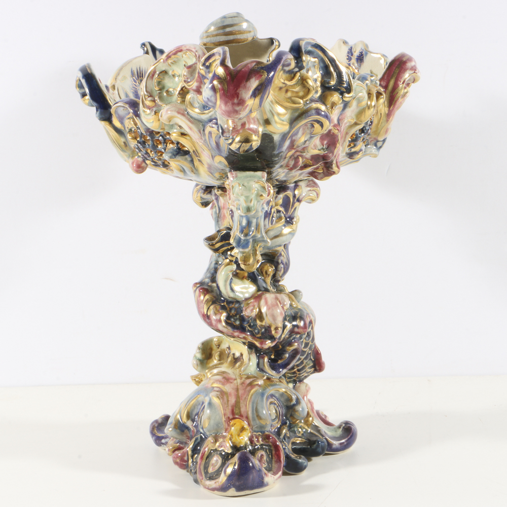 19th-Century Fischer J. Reticulated Centerpiece Bowl