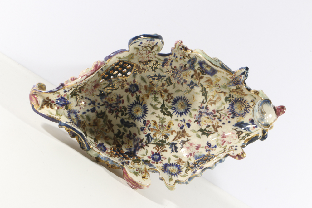 19th-Century Fischer J. Reticulated Centerpiece Bowl