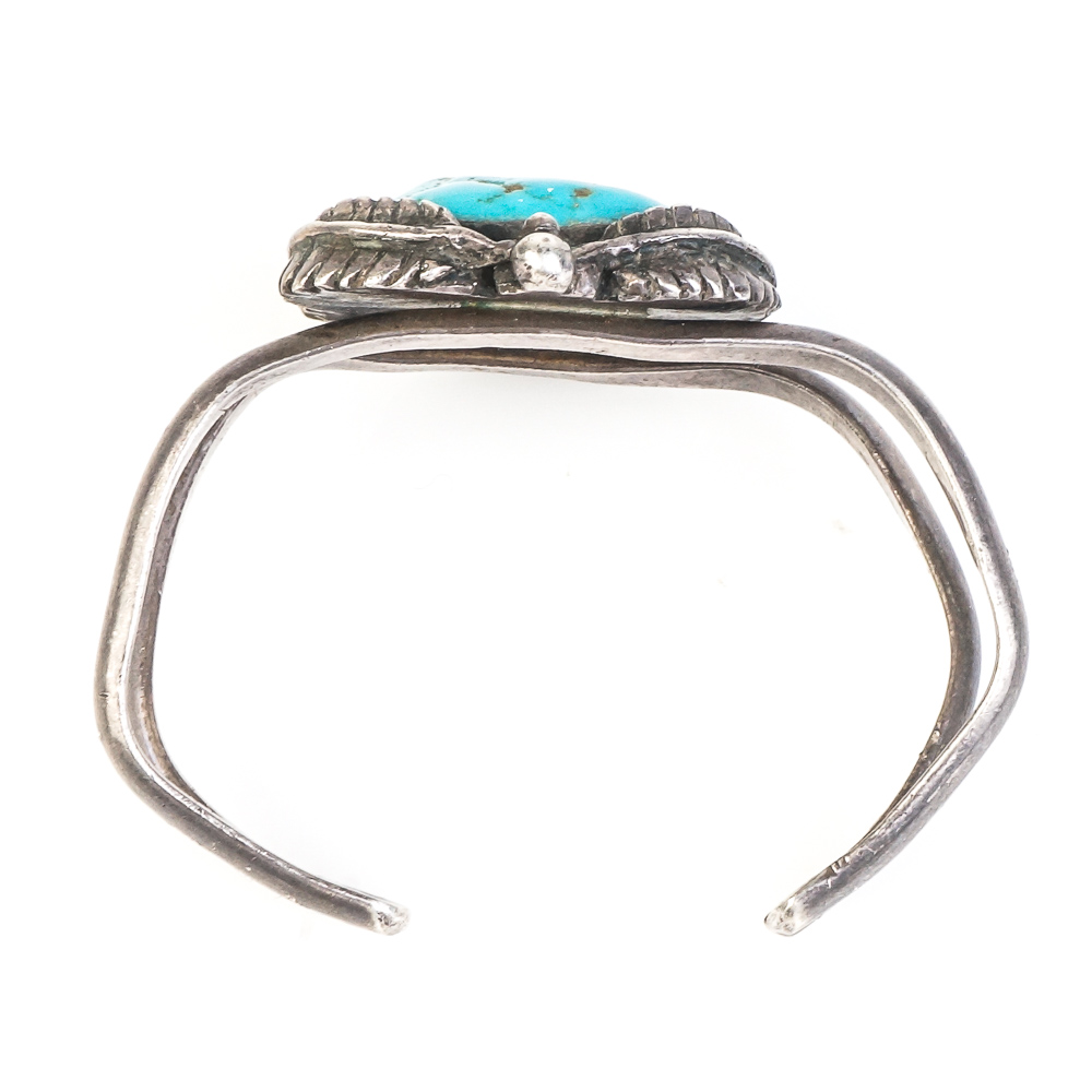 Vintage Native American Style Sterling Silver and Turquoise Split Cuff Bracelet