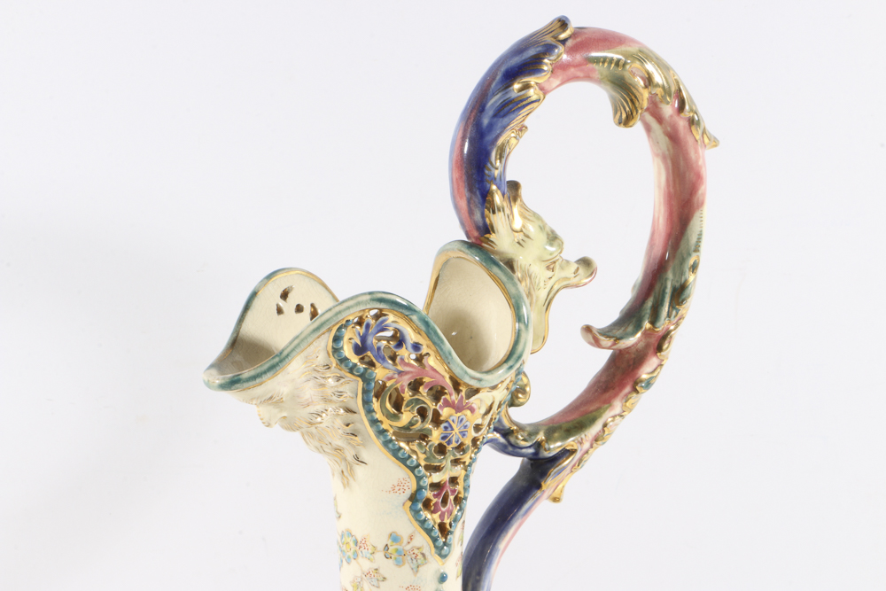 19th-Century Fischer J. Reticulated Ceramic Ewer